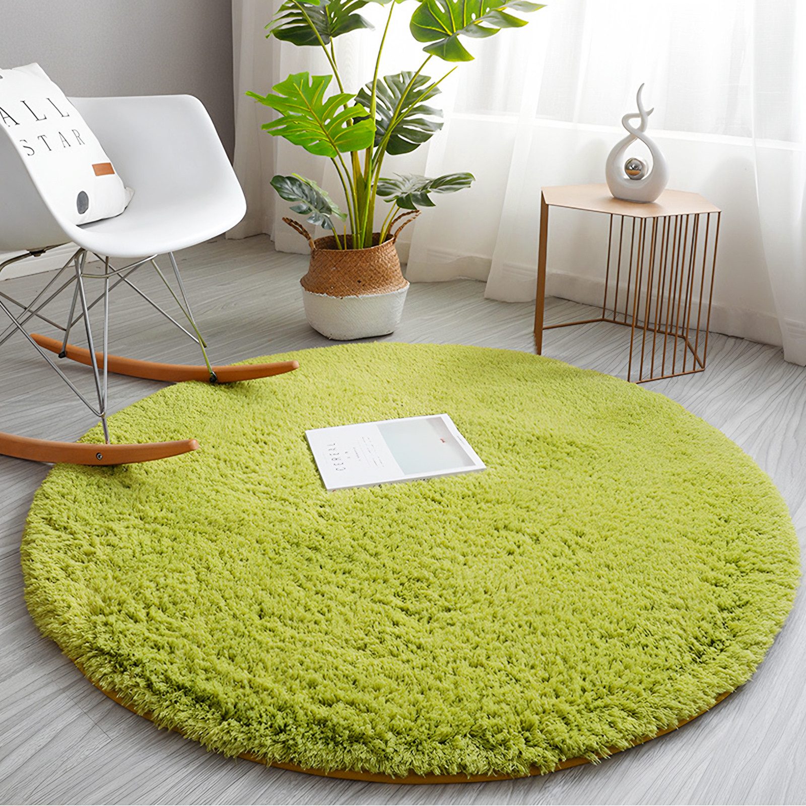 BlingBin Teppich Rund Wohnzimmerm Hochflor-Teppich Shaggy Bettvorleger, Rund, Höhe: 35 mm, Modernes Weicher Teppich für Schlafzimmer Oder Kinderzimmer