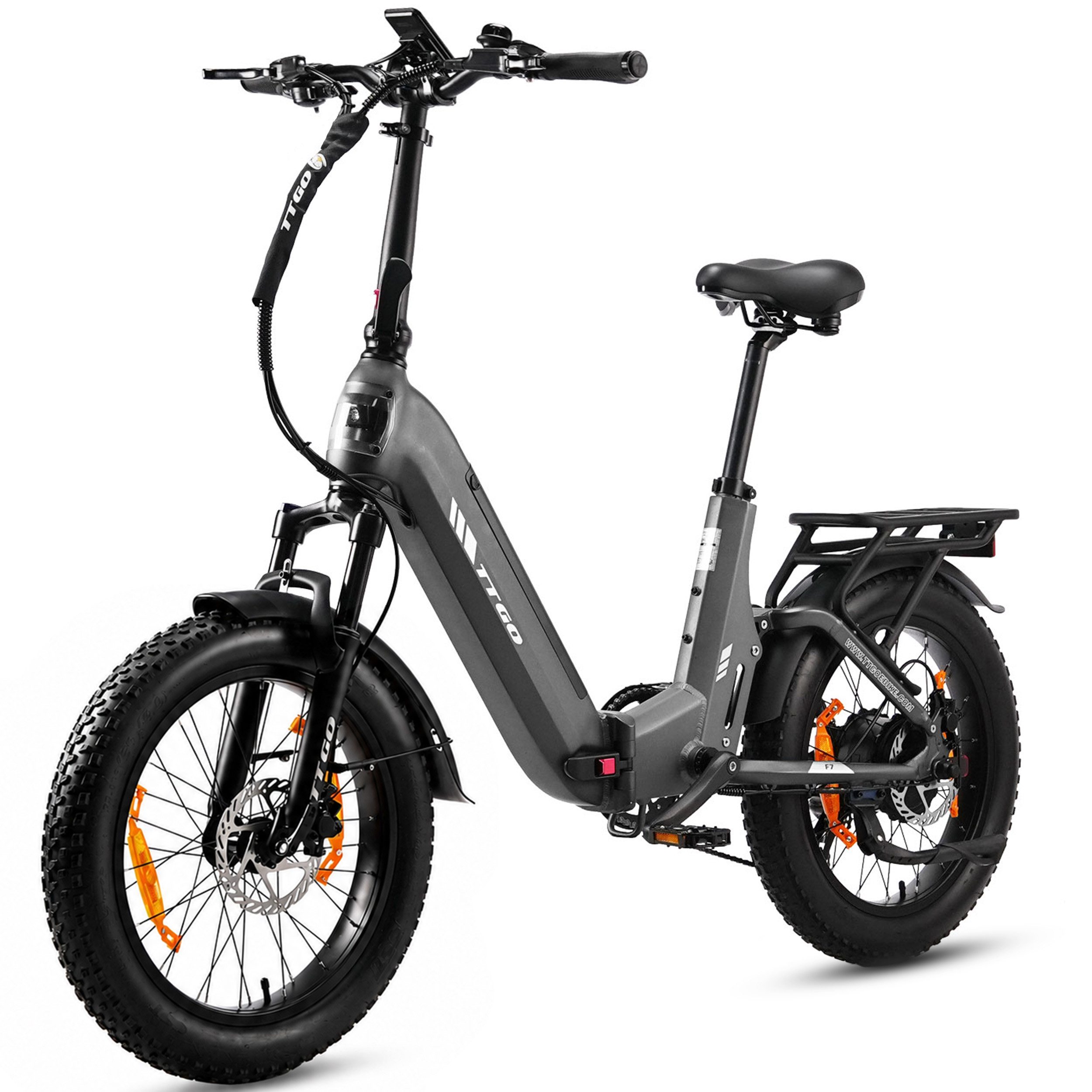 TTGO E-Bike Klapprad 20 Zoll, Vollfederung, 70Nm, Drehmomentsensor, Lockout-Federgabel, 7 Gang SHIMANO, Kettenschaltung, Heckmotor, 720 Wh, (Softtail, hydr. Scheibenbremse, mit Bremslicht), F7, Fully, 100-120km, max.150kg, Elektrofahrrad für Damen Herren