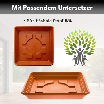 SUSTANIA Pflanzkübel Pflanzkübel Eckig 28x28 Terracotta 2er Set inkl. Untersetzer, Pflanztöpfe Kunststoff für Garten & Balkon