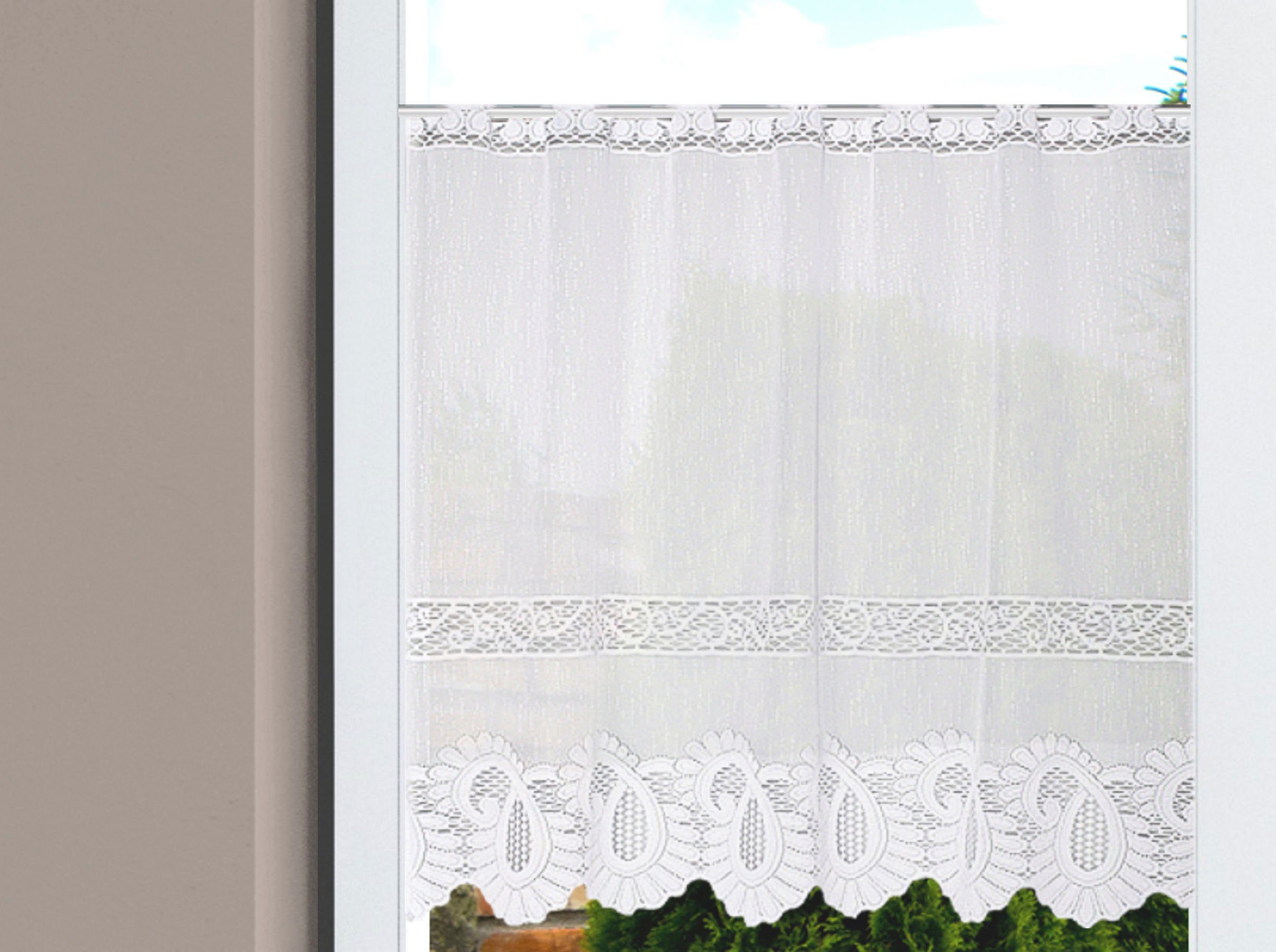 fein HOME Wirkware, LEONORA WOHNIDEEN, Jacquard Stangendurchzug LEONORA, transparent, (1 St), Scheibengardine Scheibengardine