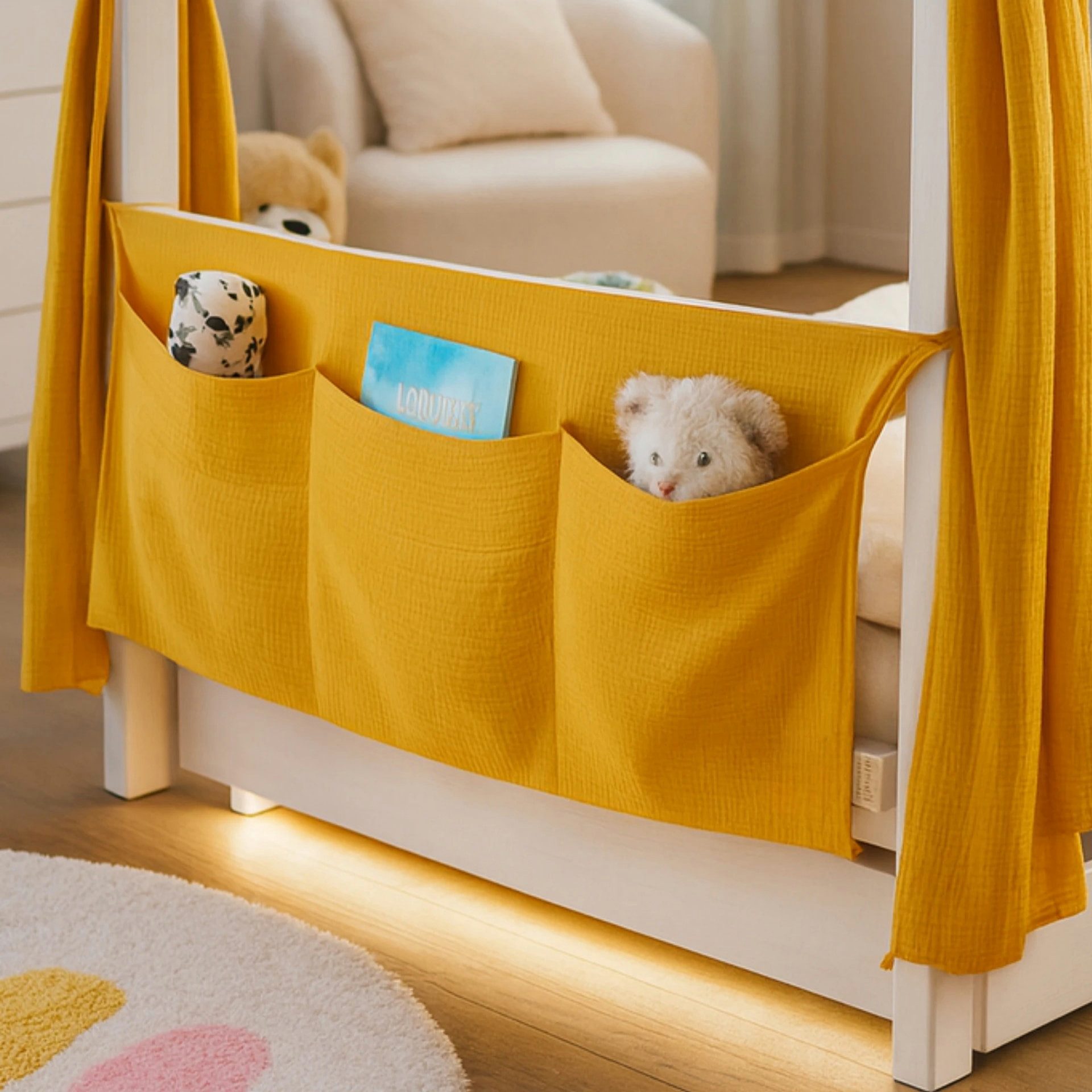 Alavya Home® Dekoobjekt Alavya Home Babybett Betttasche Musselin Bio-Baumwolle - Senfgelb