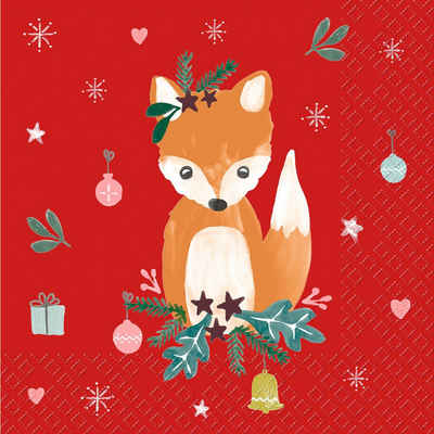 stewo Papierserviette »Christmas Fox«, (5 St), 33 cm x 33 cm