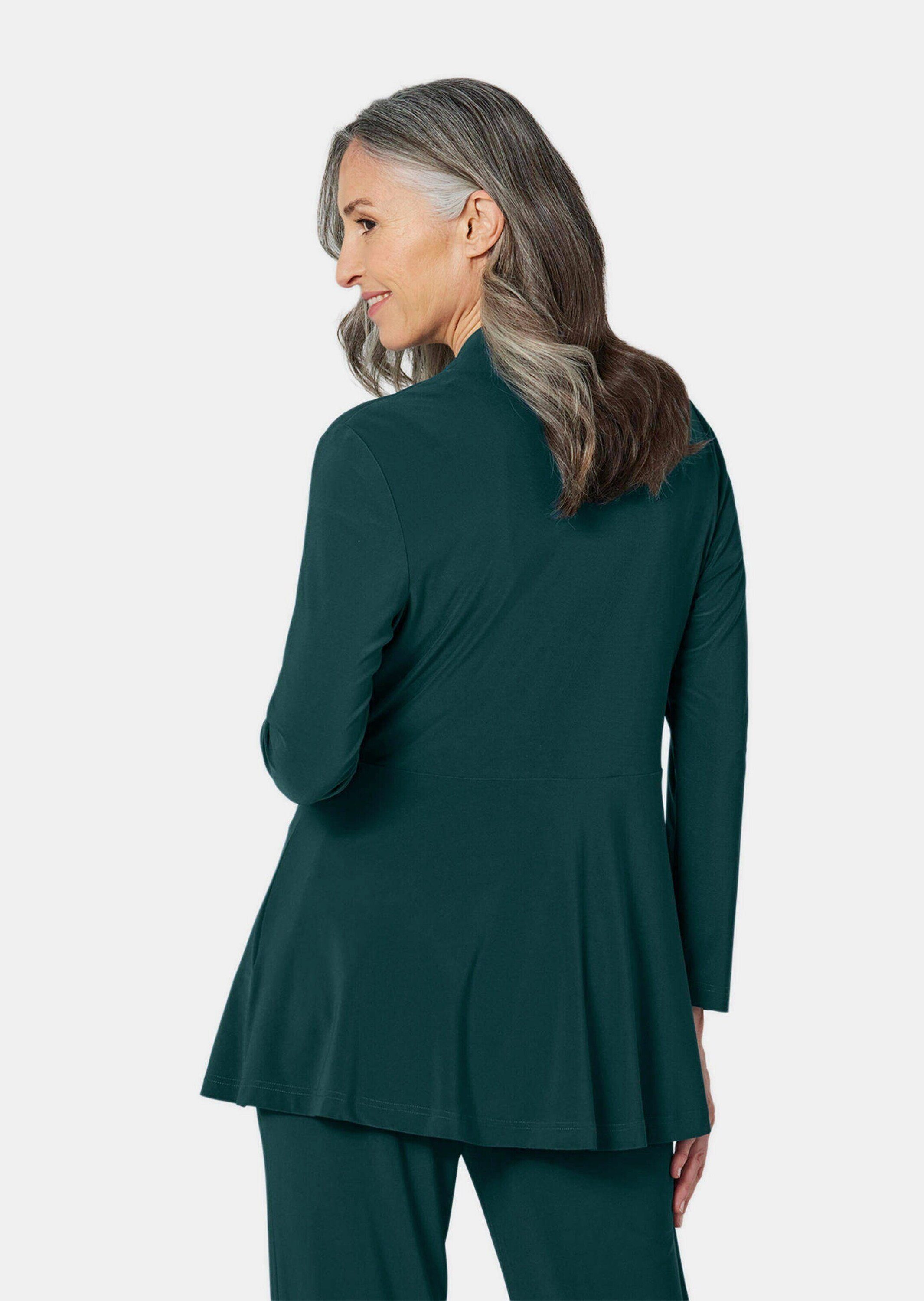GOLDNER Shirtjacke Leichte Shirtjacke lila mit Stretch Damen Indoorjacke Uni, Shirtjacke, kaschierend, elegant, Schalkragen