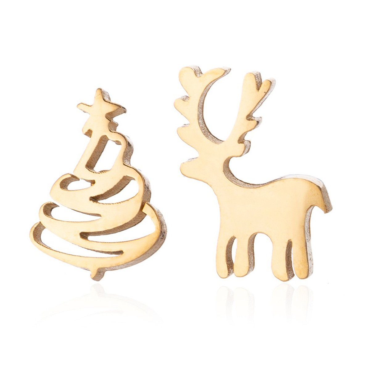 XDeer Ohrstecker-Set Ohrstecker Weihnachten Elch Weihnachtsbaum Edelstahl Ohrringe, Mini Piercing Schmuck für Damen Gold