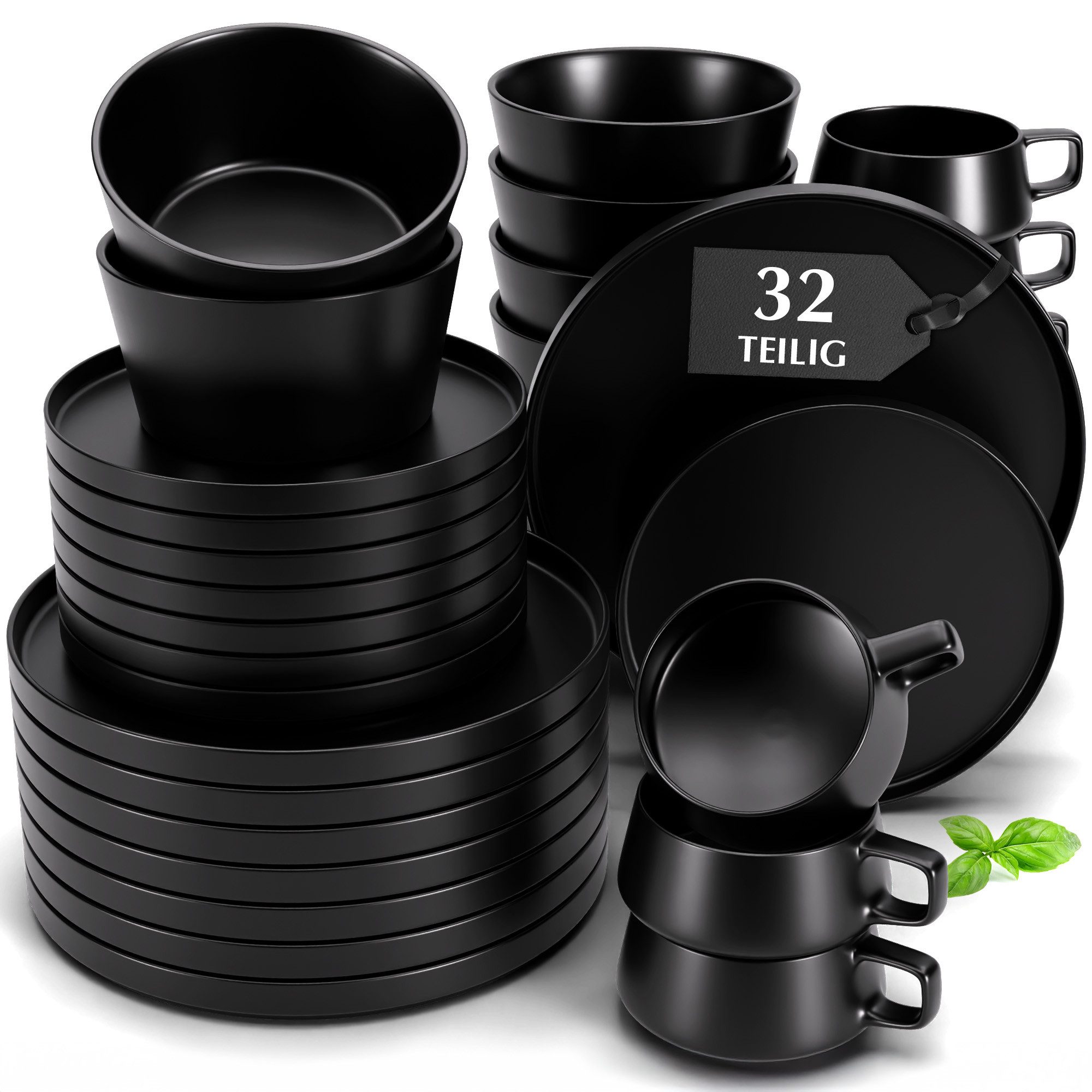 MiaMio Geschirr-Set Geschirrset für 8 Personen / 32-teiliges Tafelservice Luxe Schwarz