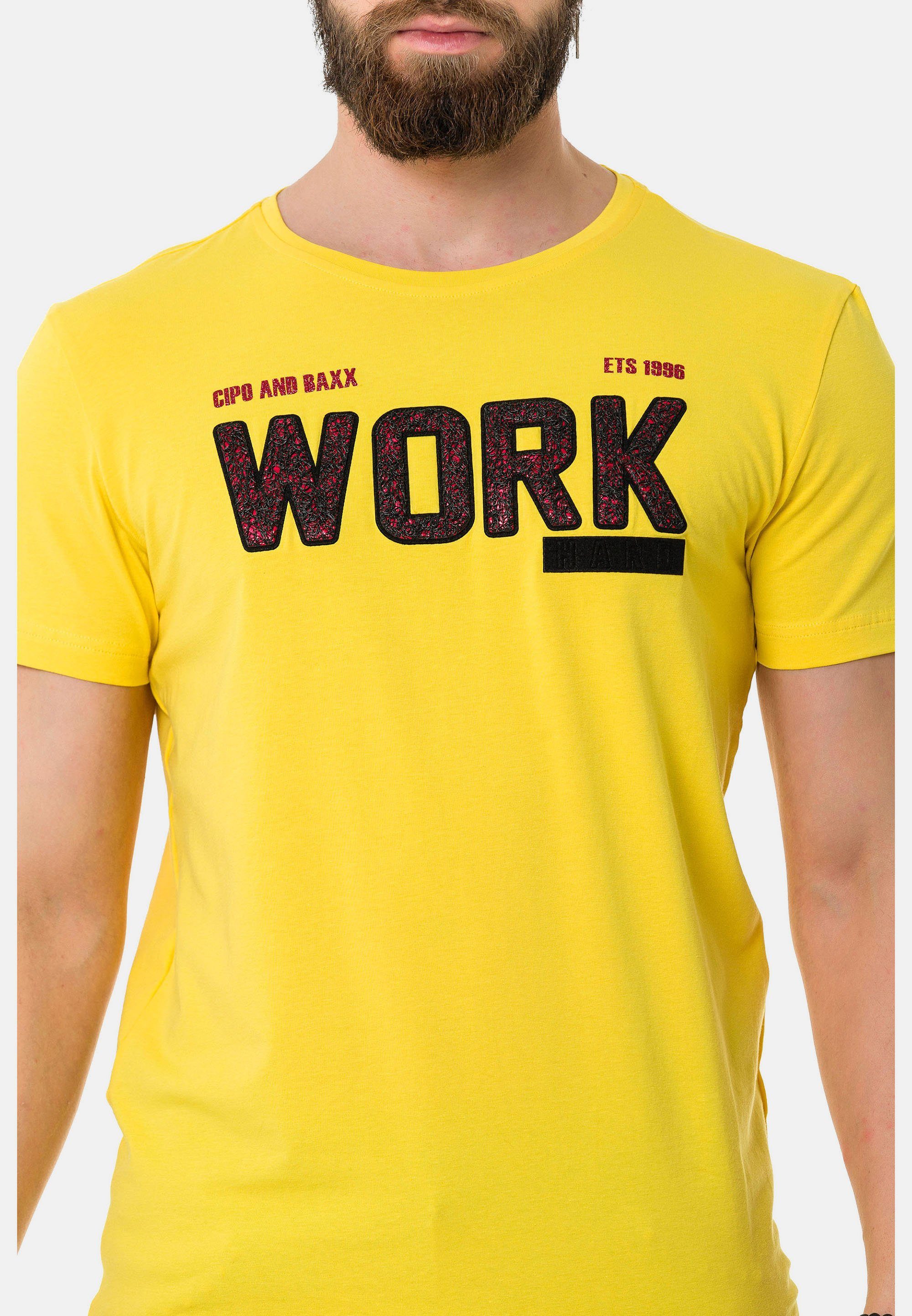 T-Shirt coolem & Baxx Cipo mit gelb Work-Aufdruck