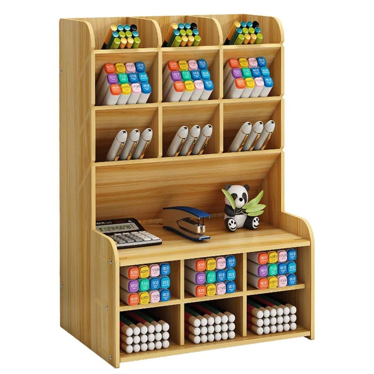 zggzerg Bücherregal Holz-Schreibtisch-Organizer mit Schublade, DIY-Stifthalter Kirsche