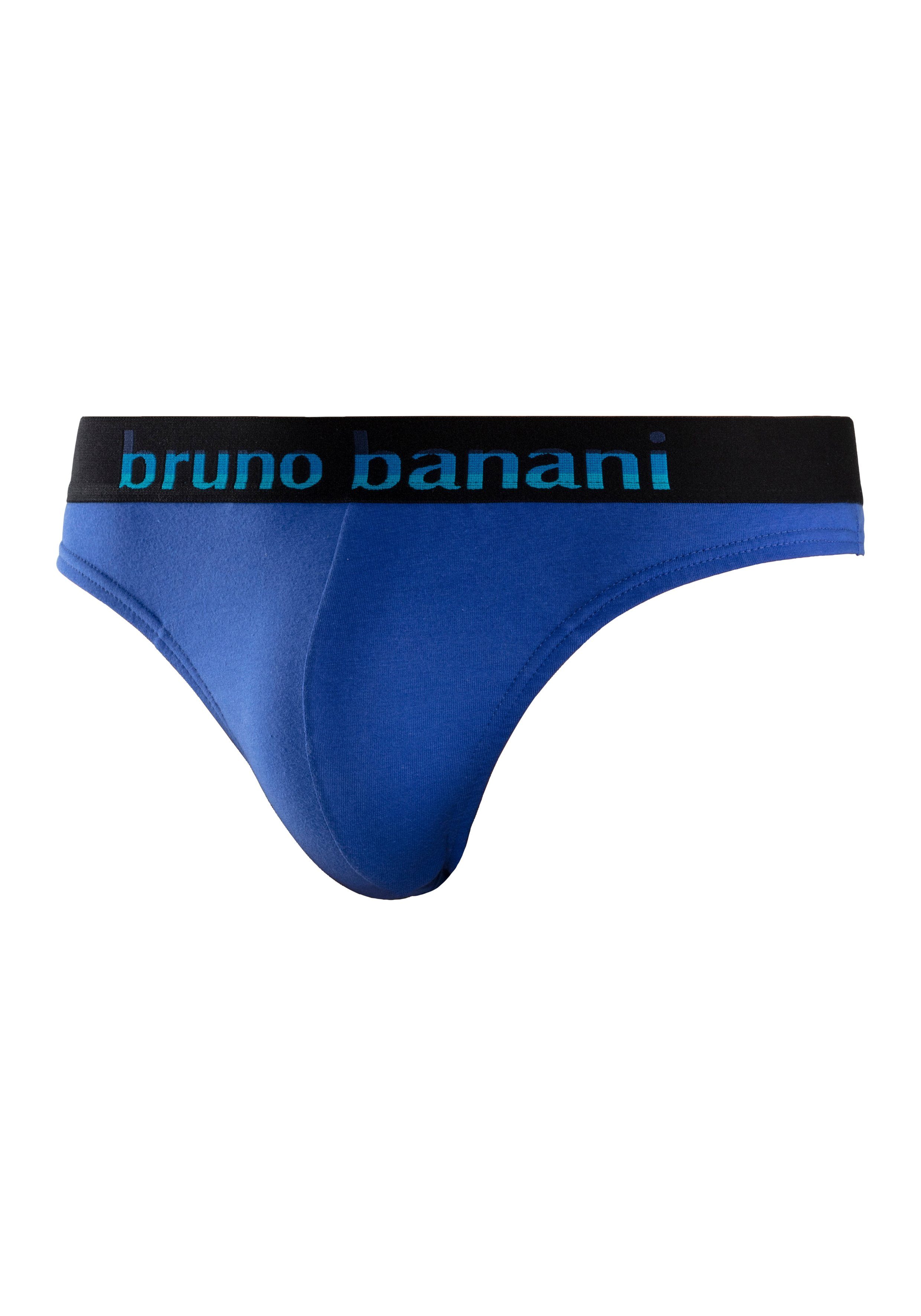 Bruno Banani String (Packung, Streifen blau, Logo gelb, pink, Webbund schwarz mit 5-St) mint