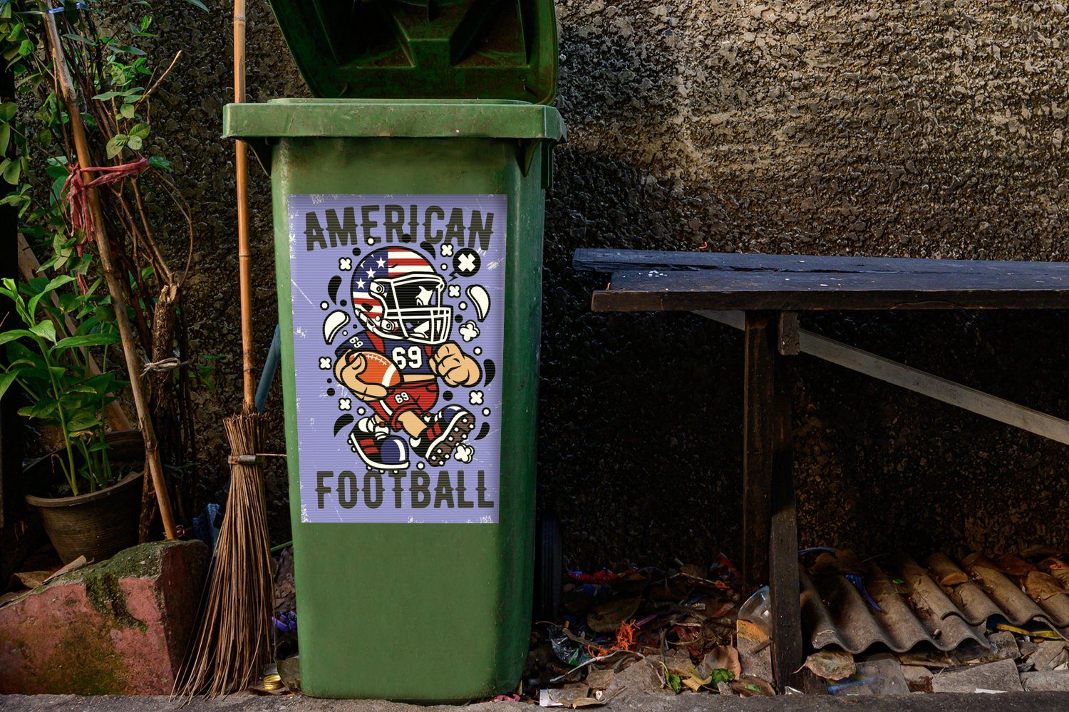 MuchoWow Wandsticker American Football Lila Mülltonne, Abfalbehälter Vintage Container, - Mülleimer-aufkleber, St), - Sticker, (1
