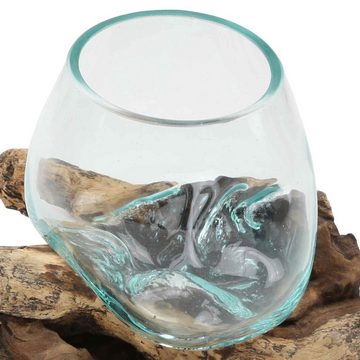 Casa Moro Dekovase Glasvase auf Wurzelholz Ø 12cm aus Recycling Glas & Teak Wurzel A12 (einzigartige Glas Vase auf Wurzel Holz Wohn Deko, Couchtisch Esszimmer Tisch Deko), Kunsthandwerk - Jede Dekovase Glas-Vase ist ein Unikat