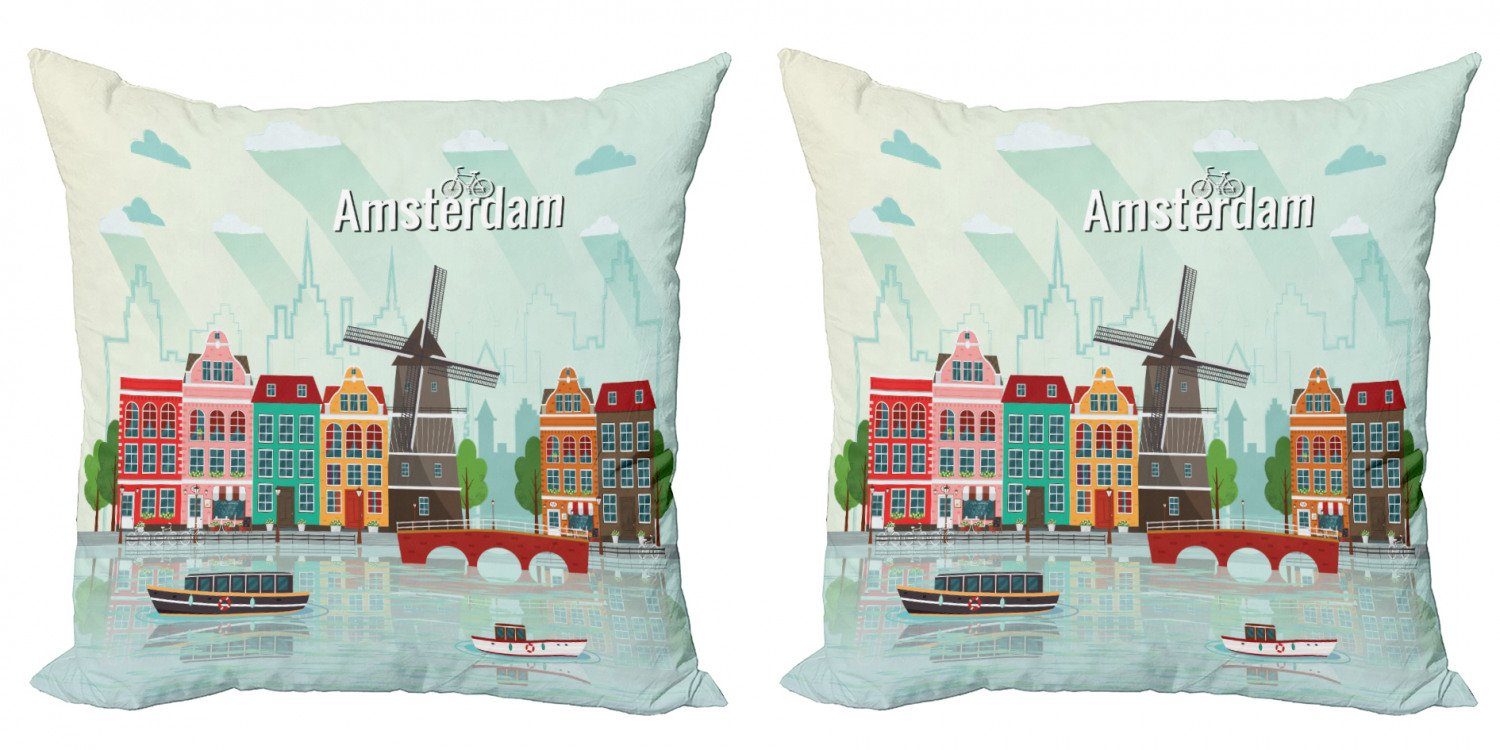 Bunte Abakuhaus (2 Accent Ufer Modern Stück), Digitaldruck, Häuser Amsterdam Doppelseitiger Kissenbezüge