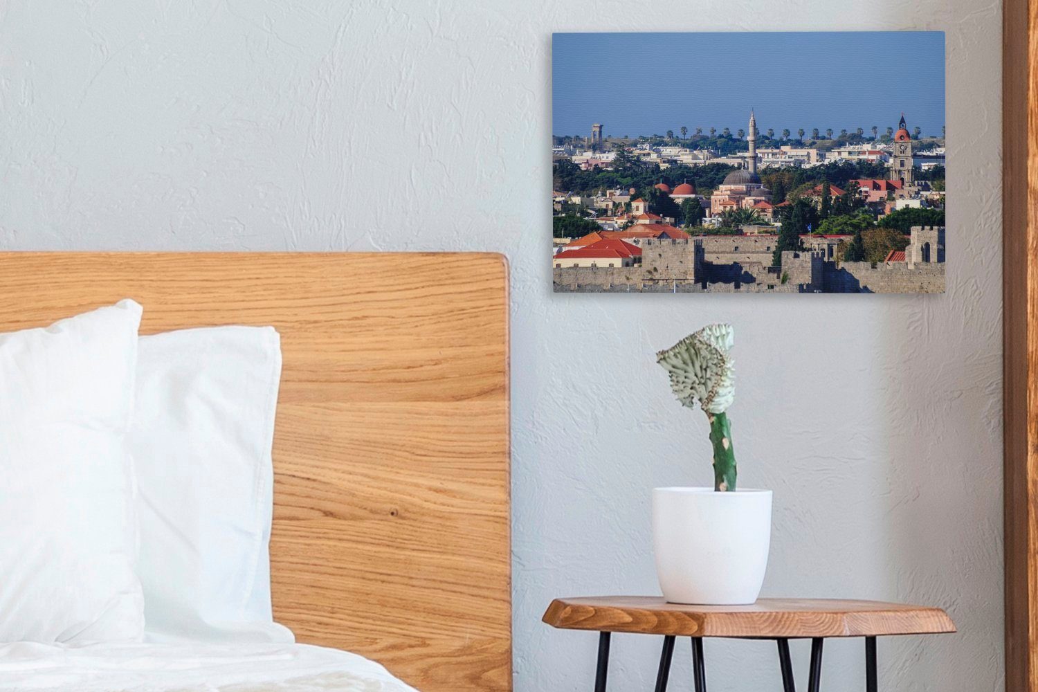 OneMillionCanvasses® Leinwandbild Blick über die 30x20 Leinwandbilder, Rhodos, Altstadt Wanddeko, St), cm Aufhängefertig, von (1 Wandbild