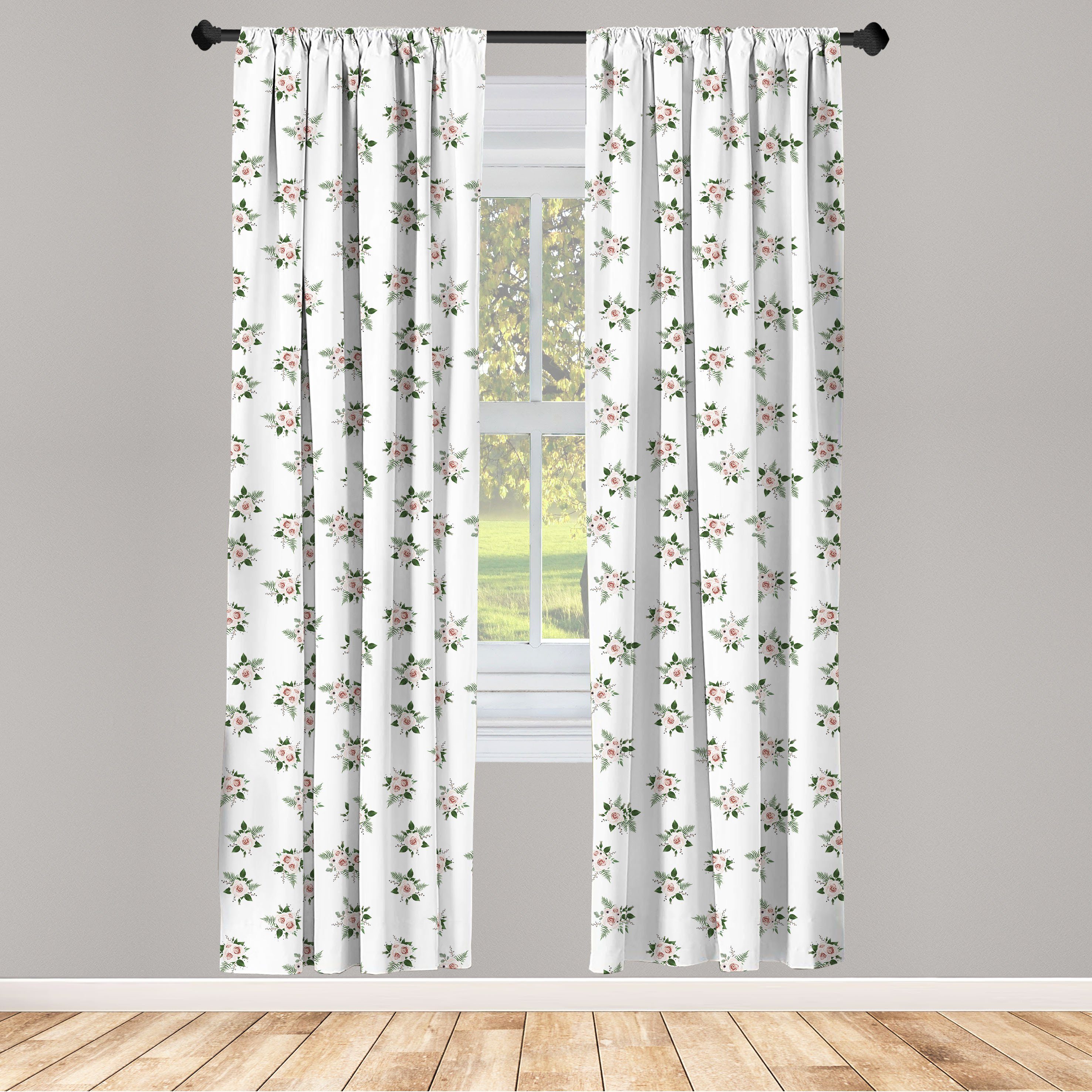 Gardine Vorhang für Wohnzimmer Schlafzimmer Dekor, Abakuhaus, Microfaser, Blumen Rosen-Blumen-Bouquet Motiv