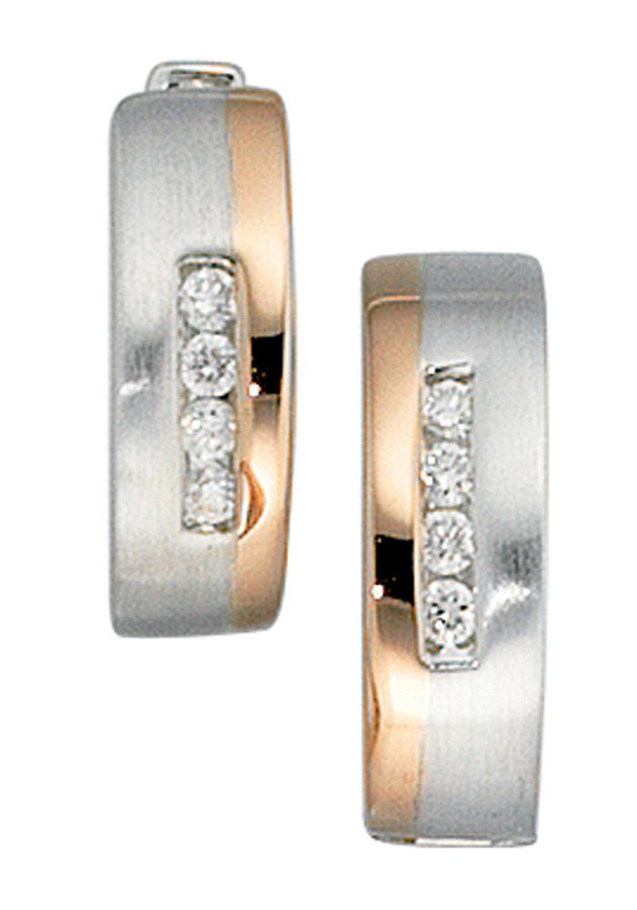 JOBO Paar Creolen Ohrringe 14 mm mit 8 Diamanten, 585 Gold bicolor