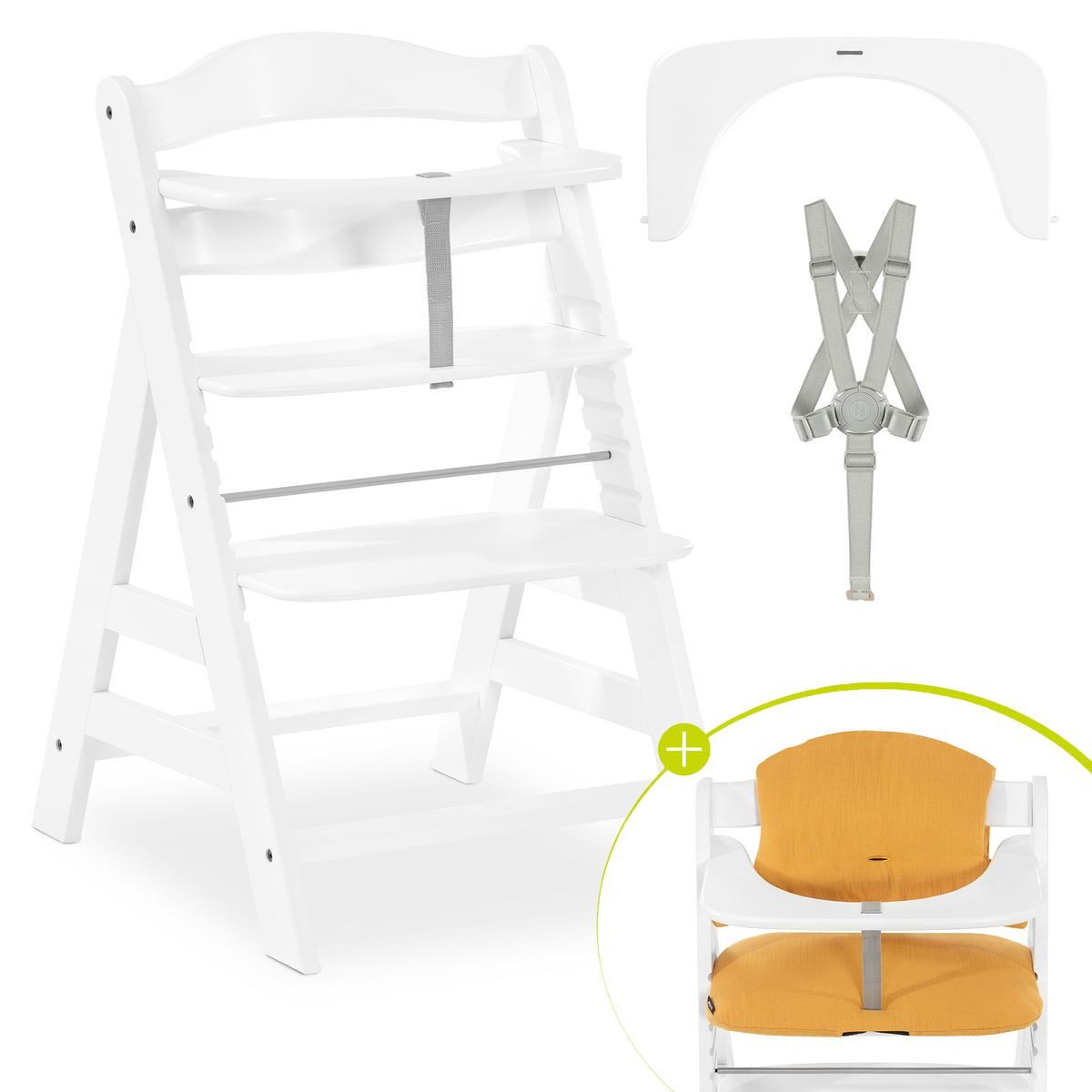 Hauck Hochstuhl Alpha Plus White, Mitwachsender Holz Kinderhochstuhl verstellbar mit Sitzauflage & Gurt