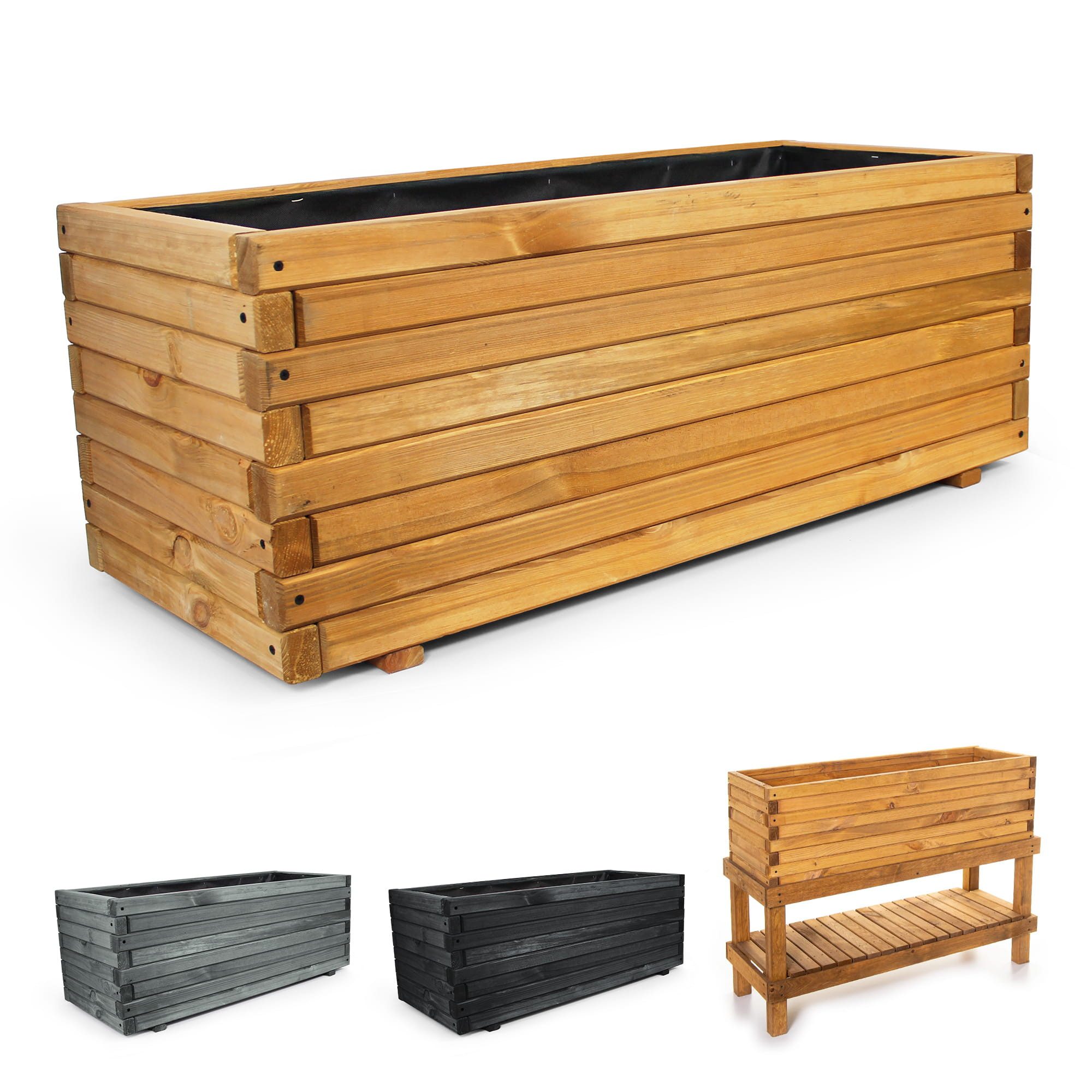 BooGardi Pflanzkübel Pflanzkasten Holz mit Vlies (Hochbeet 90cm naturbraun) günstig online kaufen