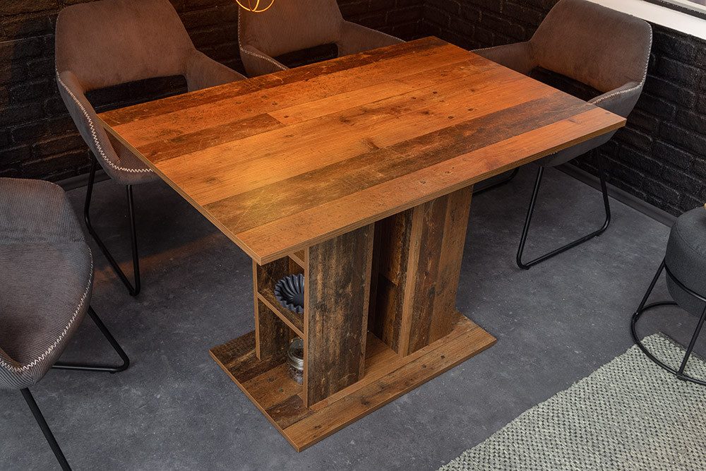 riess-ambiente Esstisch MODENA 110cm natur · Tisch mit Stauraum im Säulenfuß und Bodenplatte (Einzelartikel), Esszimmer · Altholz-Optik · 6 Personen · Küche · I – Bild 4 von 5