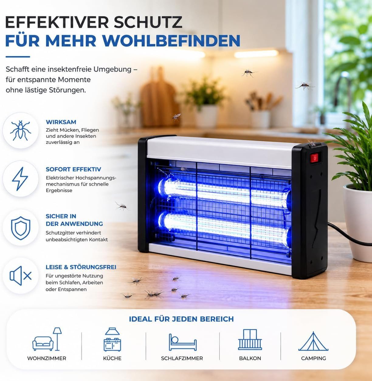 TK Gruppe Insektenvernichter Insektenvernichter elektrisch – Mückenlampe mit UV-Licht – Mückenfalle