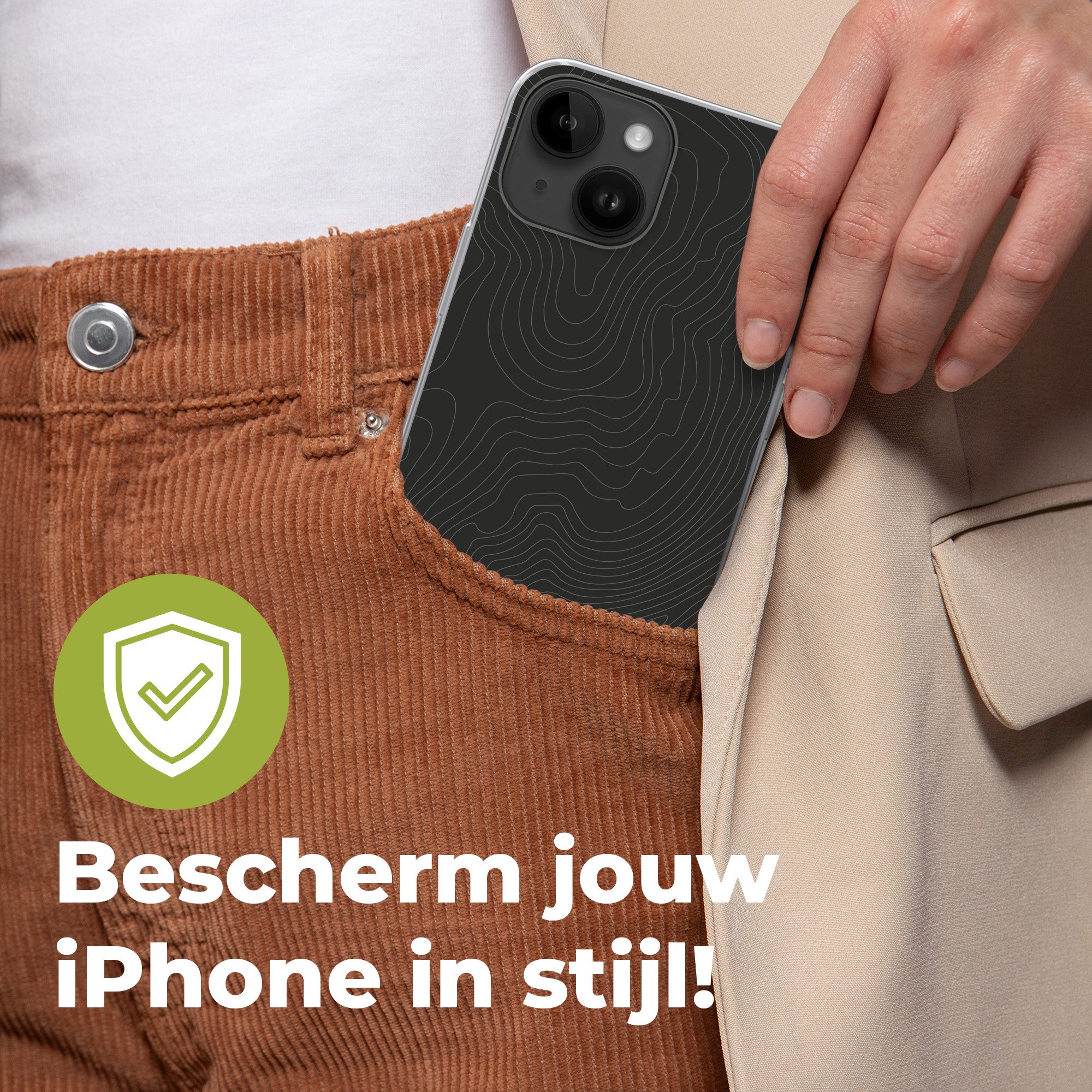 MuchoWow Handyhülle für Apple iPhone 14 Topografische Linien - Grau - Abstrakt, Smartphone-Bumper, Print, Handy Schutzhülle Dünn