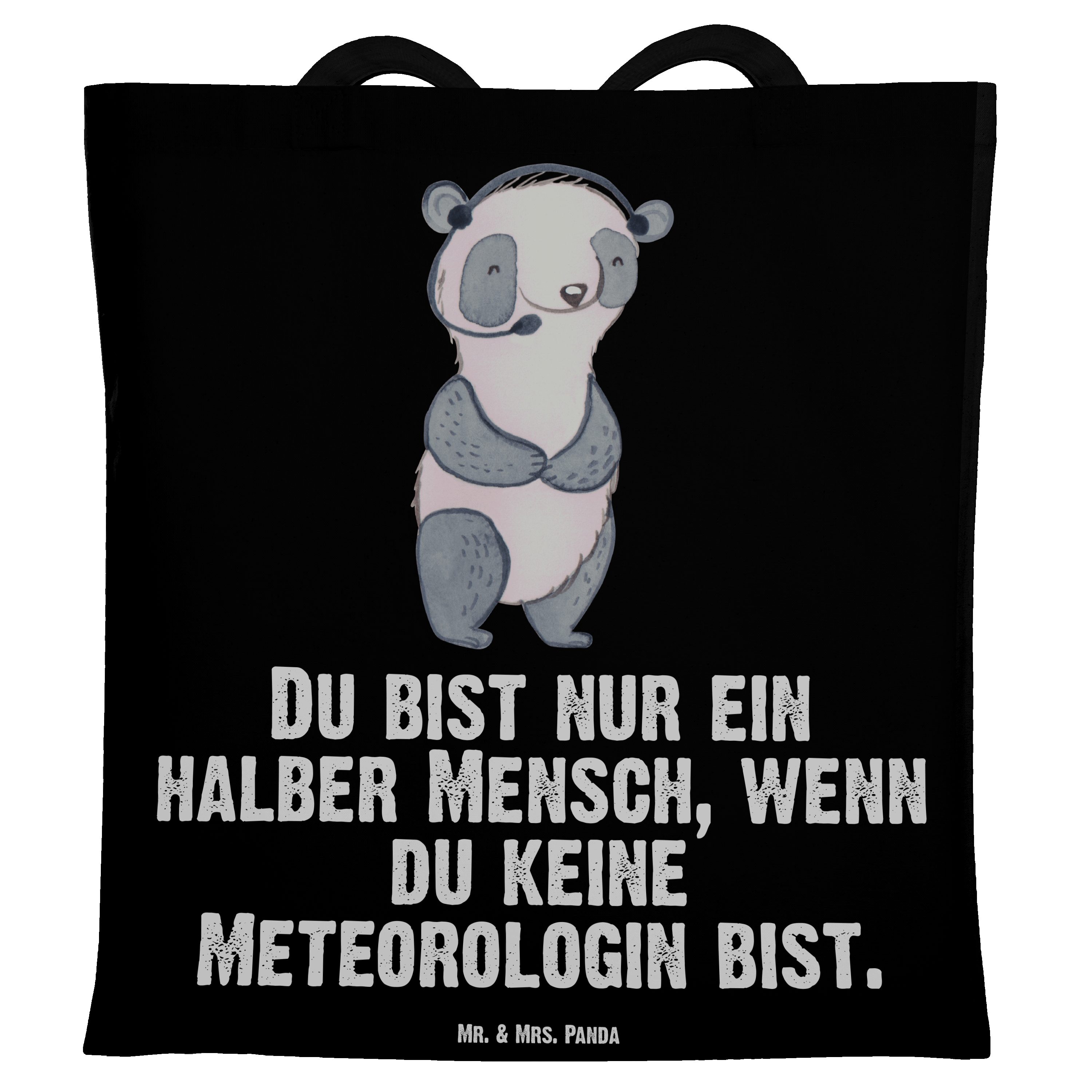 Mr. & Mrs. Panda Tragetasche Meteorologin mit Herz - Schwarz - Geschenk, Jutebeutel, Stoffbeutel, (1-tlg) | Canvas-Taschen