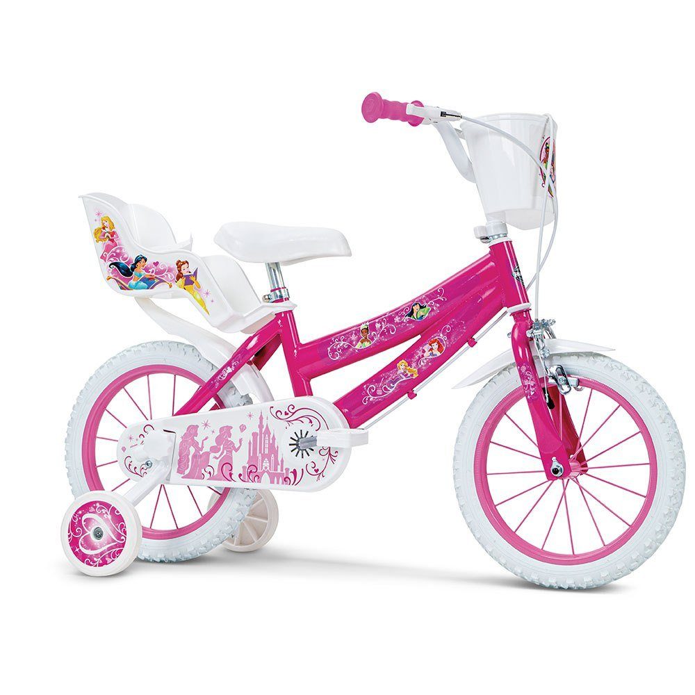Toimsa Bikes Kinderfahrrad 16 Zoll Kinder Mädchen Fahrrad Rad Disney Princess Prinzessin 21851, 1 Gang, Stützräder, Puppensitz, Korb