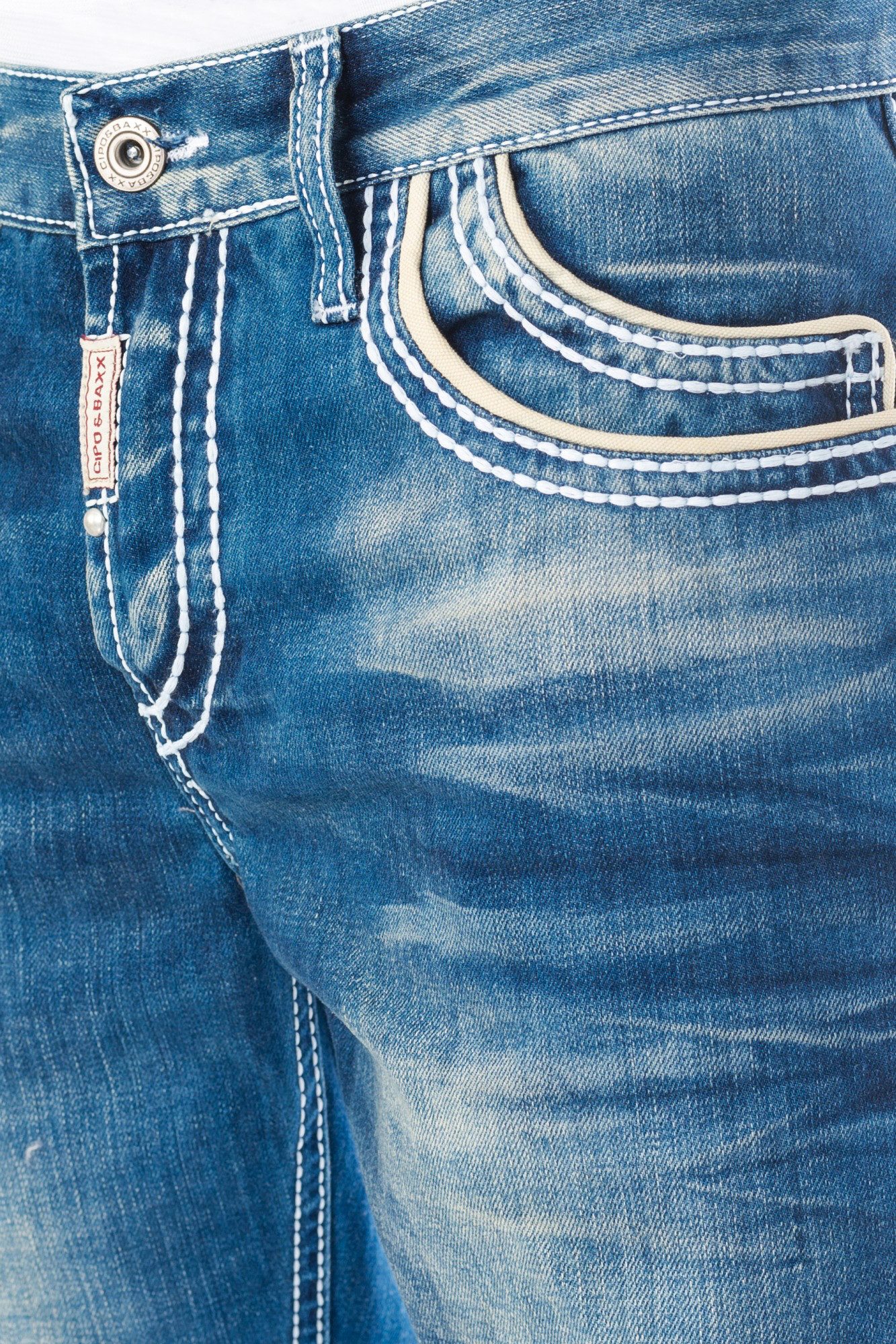 Cipo & Baxx Regular-fit-Jeans Jeans Hose mit dicken Kontrast Nähten Dicke Nähte im edlen Design – Bild 4 von 5