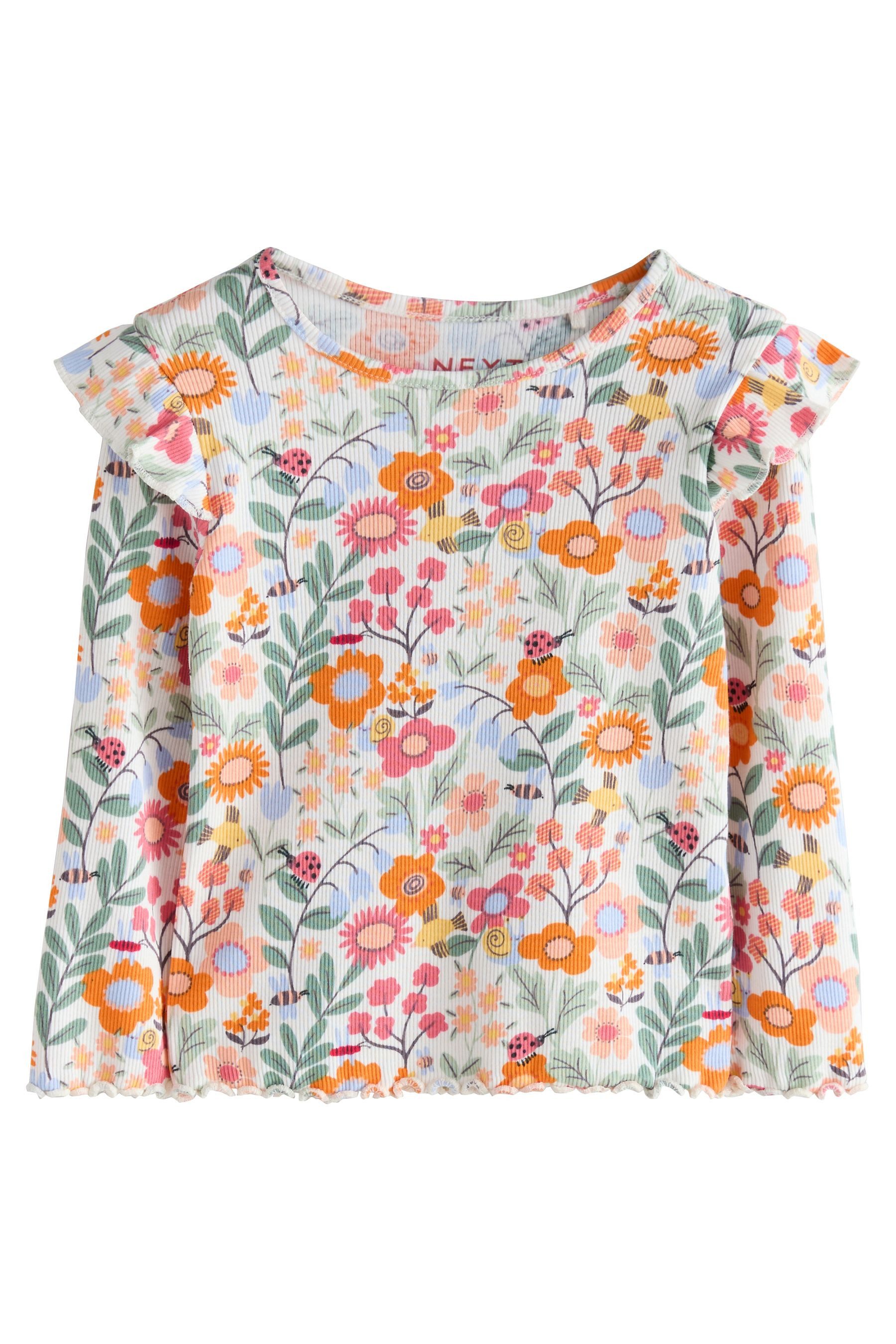 Langarmshirt Geripptes Langarmoberteil mit Rüschen