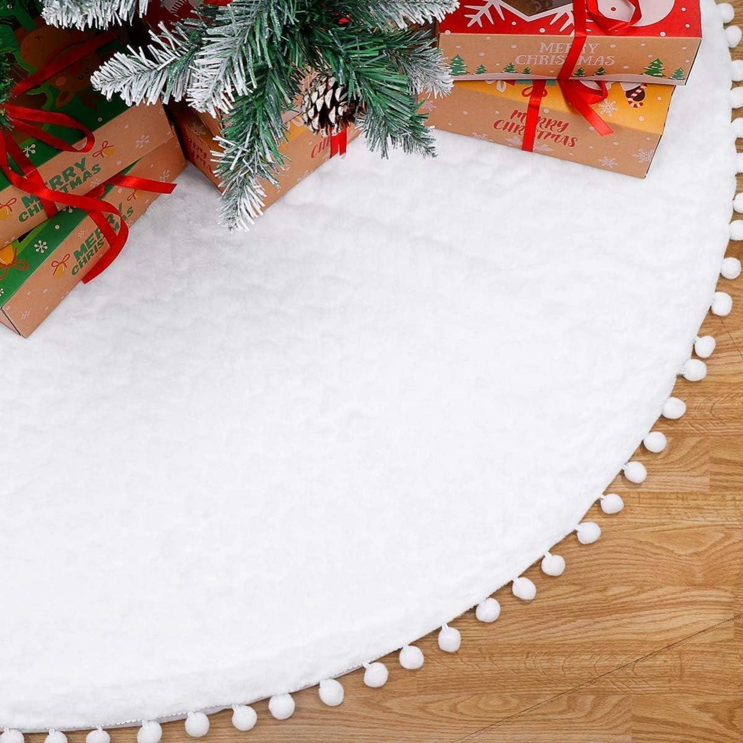 LuxusKollektion Weihnachtsbaumdecke Weihnachtsbaum Rock Weiß Plüsch Groß 122 cm Christbaumdecke Fell