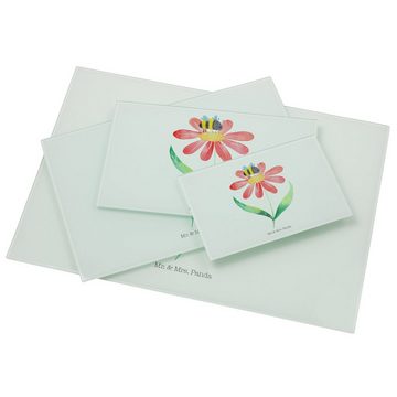 Mr. & Mrs. Panda Servierbrett Hummel Blume - Weiß - Geschenk, lustige Sprüche, Gute Laune, Tiere, S, Premium Glas, (1-St), Handgefertigte Gravuren