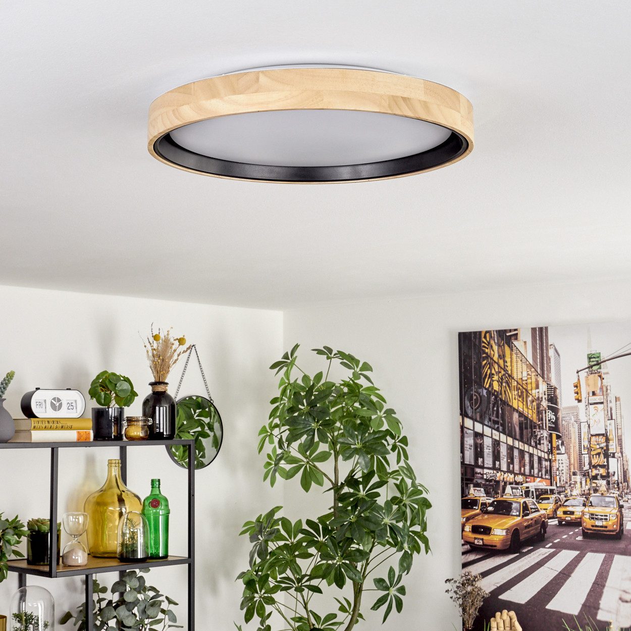hofstein Deckenleuchte dimmbare Deckenleuchte aus Holz/Metall/Kunststoff in Natur/Weiß, LED wechselbar, 2700-6500 Kelvin, dimmbar über Fernbedienung, LED, (40cm – Bild 5 von 5