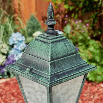 hofstein Pollerleuchte Wegeleuchte aus Metall/Glas in Schwarz-Grün/Milchglas, ohne Leuchtmittel, Sockelleuchte, Gartenbeleuchtung IP44, 1x E27, ohne Leuchtmittel