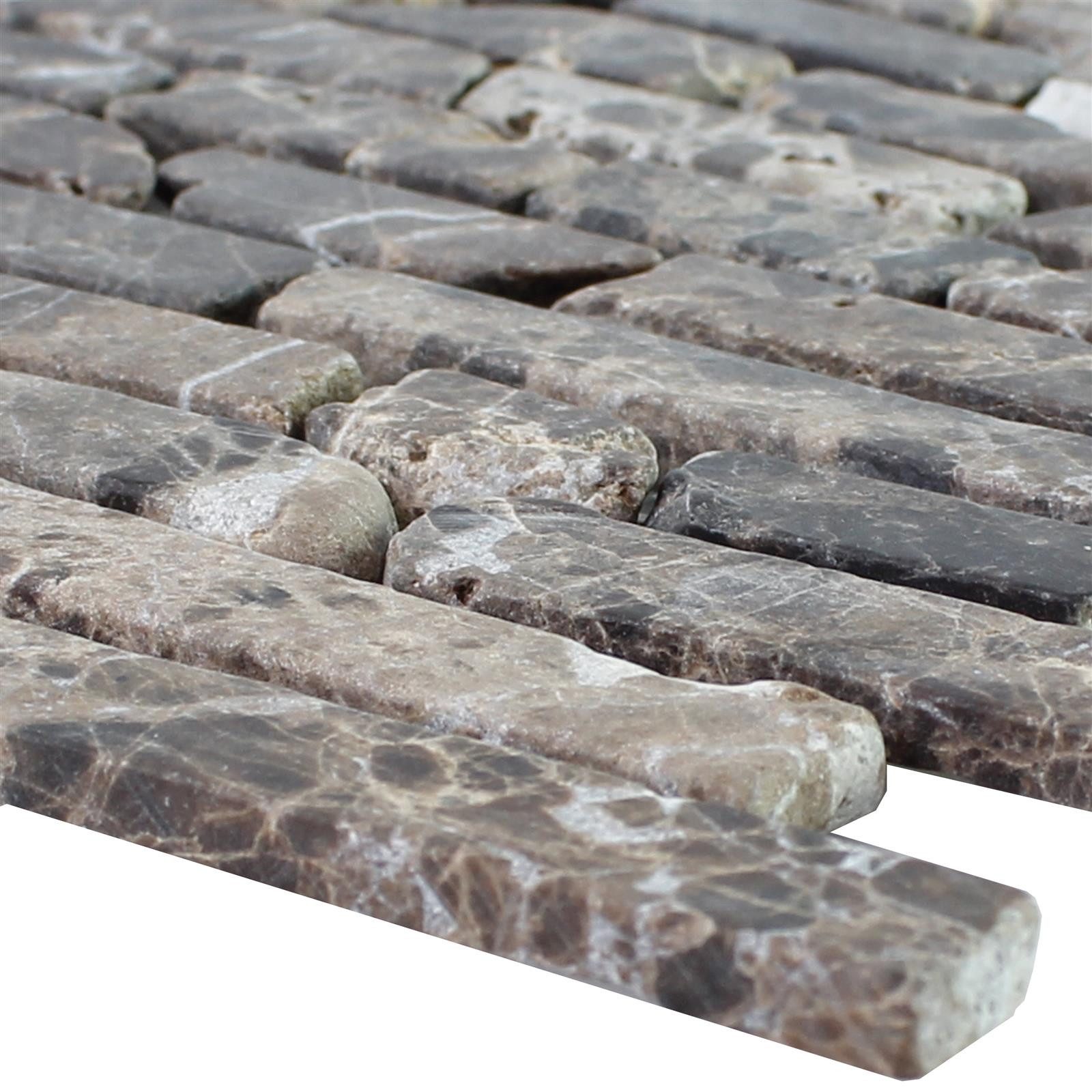 Mosafil Mosaikfliesen Marmor Naturstein Mosaikfliesen Rocky, Naturstein-Marmor 30.000x30.000, braun, Verlegefertig auf ein Netz geklebt - Frostsicher - Wasserfest