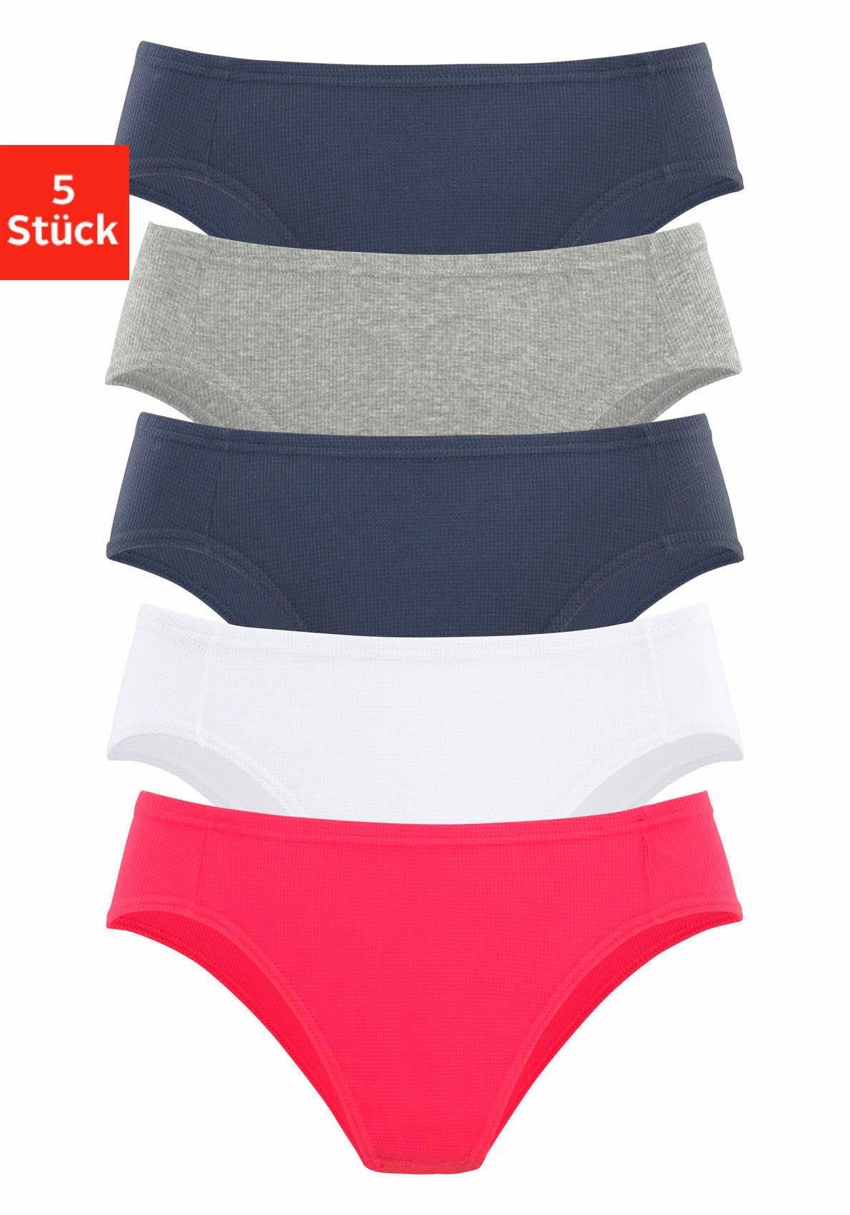 marine, marine petite (Packung, weiß, Bikinislip grau-meliert, Pikee-Qualität weicher aus fleur rot, 5-St)