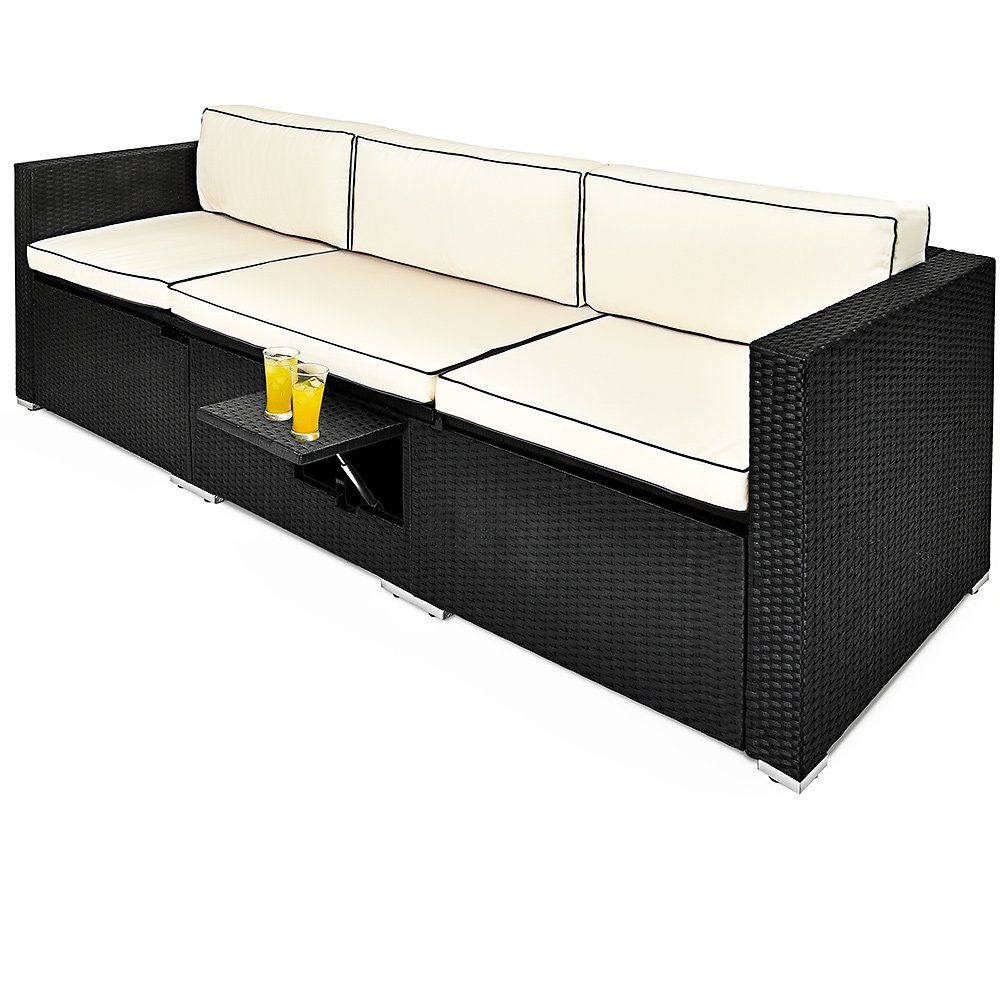 Casaria Loungeset, Polyrattan mit 7 cm Auflage Höhenverstellbar 230x70 cm Klapptisch