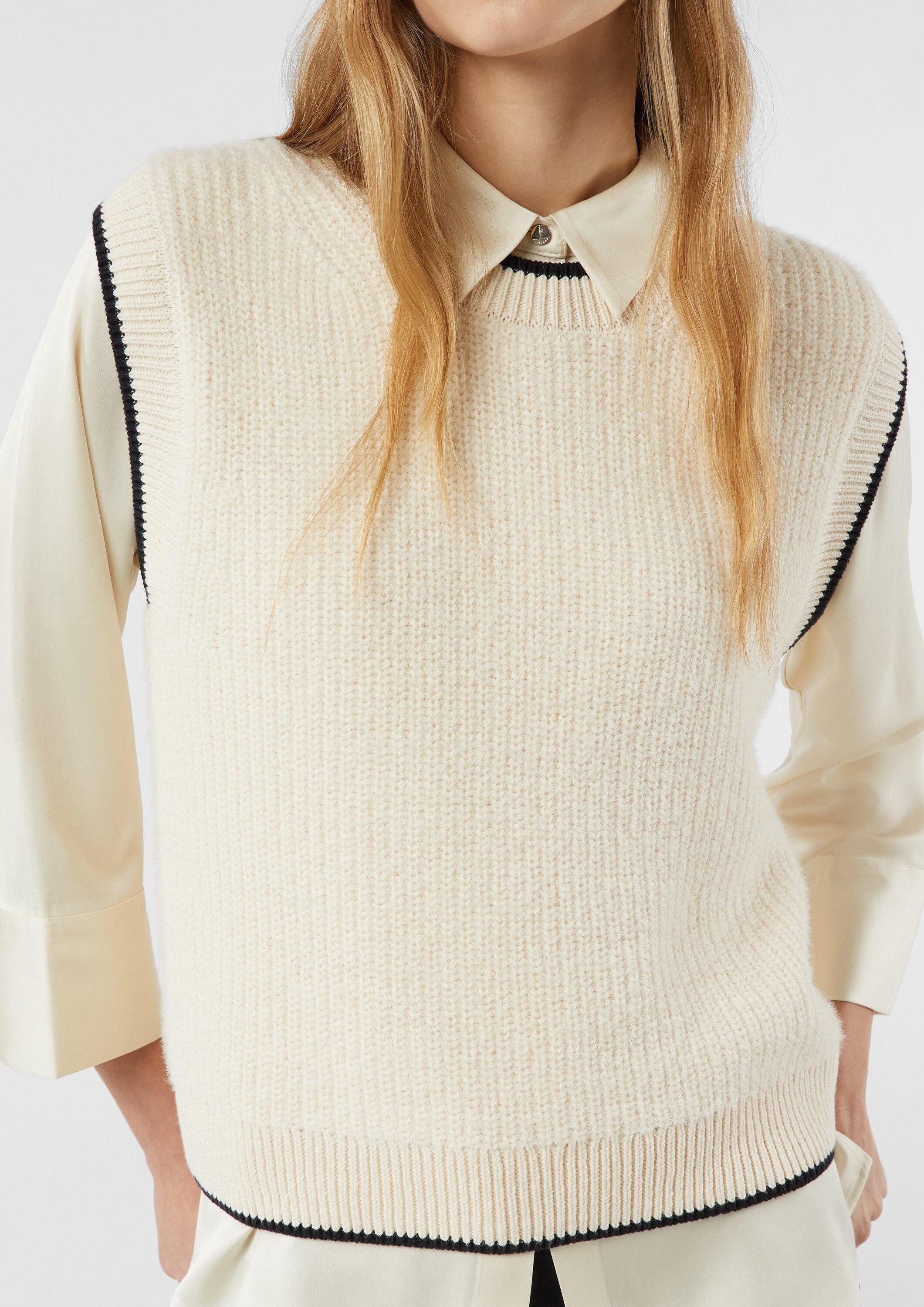 comma Rundhalspullover Strickpullunder Weicher Strickpullunder mit Kontraststreifen