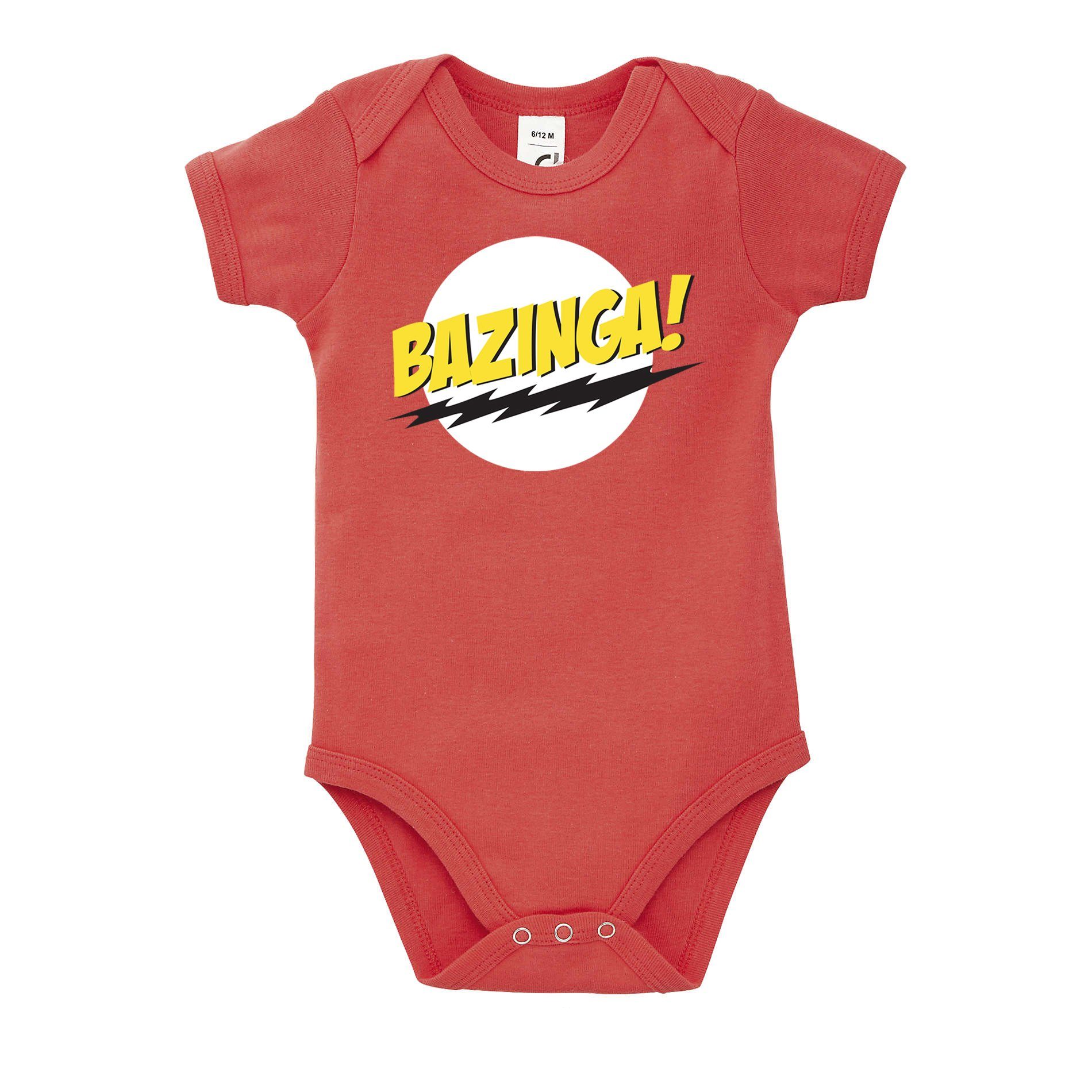 Blondie Baby Kinder Strampler Logo Bazinga & Bang Sheldon Big Druckknopf Theorie Rot mit Brownie