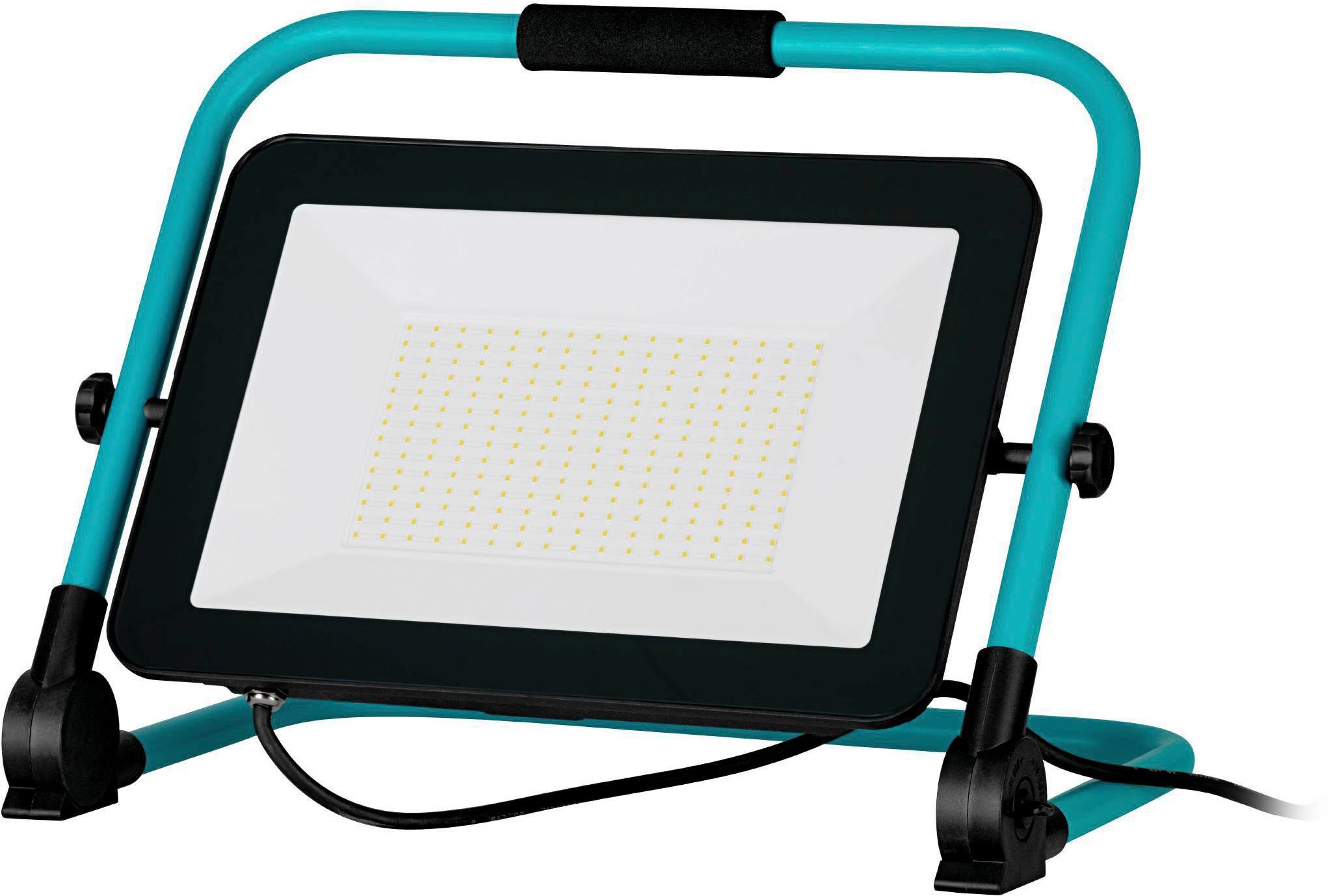 EGLO LED Wandstrahler Avelar Strahler, tragbare Arbeitsleuchte, Arbeitsscheinwerfer, IP65, LED fest integriert, Neutralweiß, Stehleuchte - L36 x B22 x H38 cm - schwarz, türkis - 150W inkl.