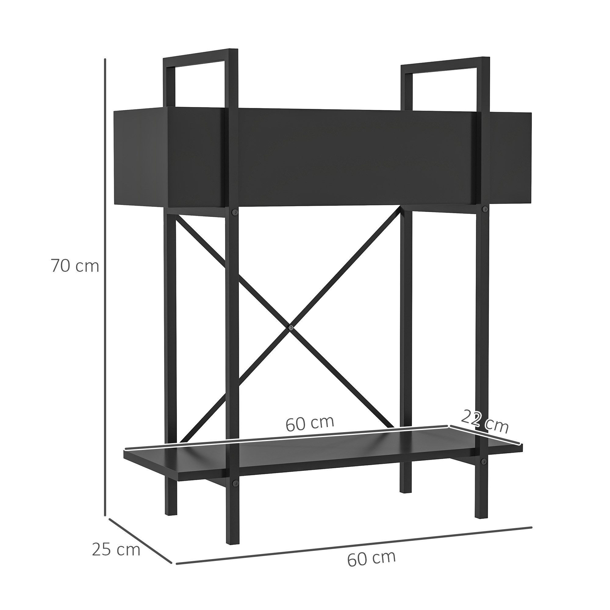 Outsunny Pflanzentreppe für Innen Außen, aus Metall, mehrstöckig, 70 cm hoch (2-Etagen Pflanzenständer, 1 St., Blumenständer), für Wohnzimmer, Garten Balkon Deko, Schwarz