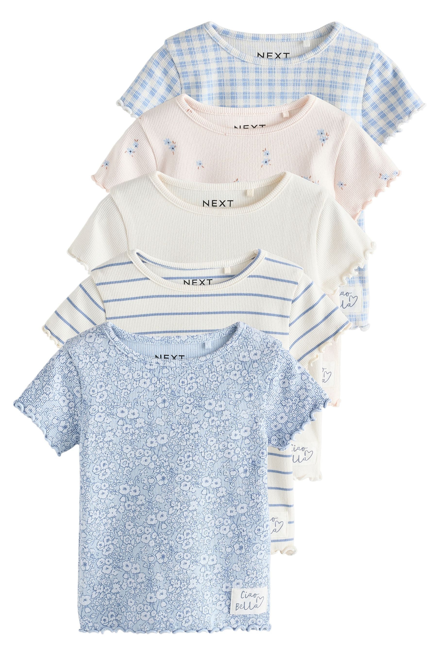 Next T-Shirt Gerippte kurzärmelige Oberteile, 5er-Pack günstig online kaufen