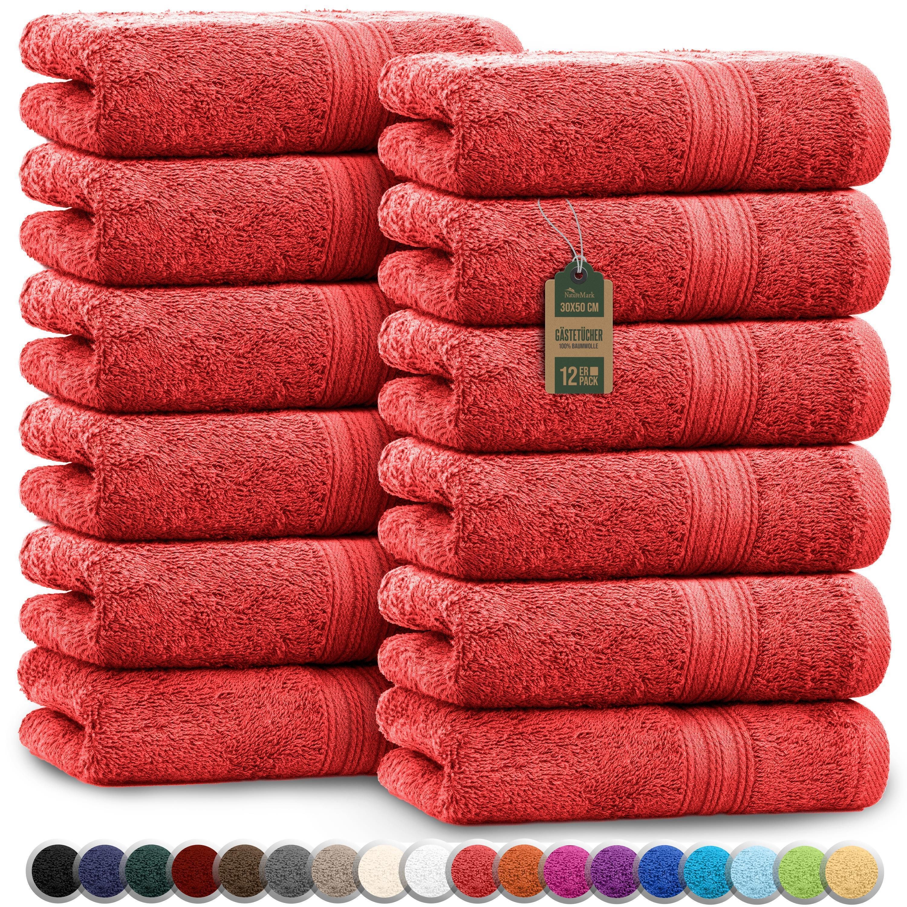 NatureMark Gästehandtuch Gästetuch 500gsm, 100% Baumwolle (12-St), Gästehandtuch Premium Qualität, 30x50cm, Rot