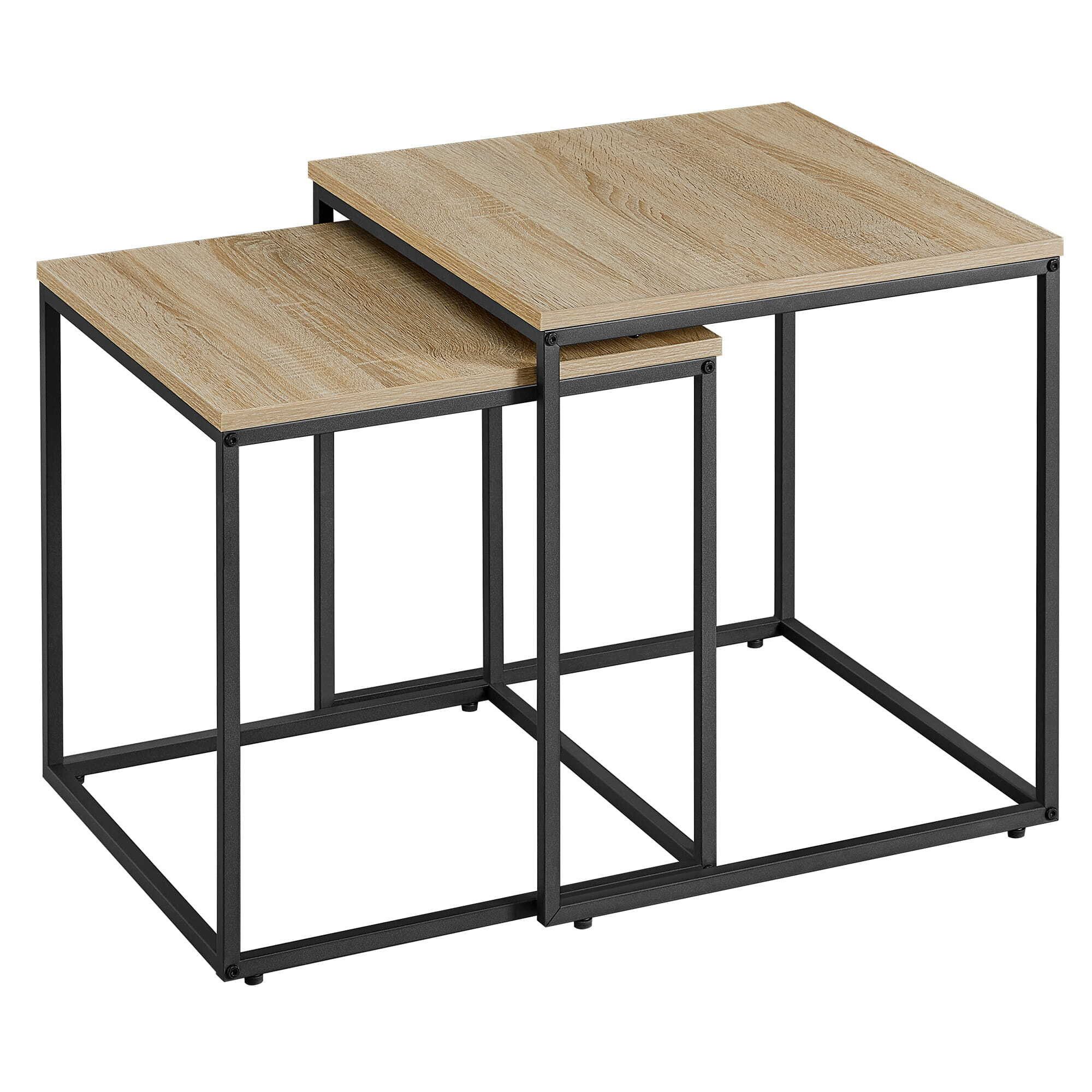 Home Collective Couchtisch 2er Set Beistelltisch Loft Design 2in1 Verschachtelung Wohnzimmer, kratzfeste Oberfläche 50&45cm Sonoma Eiche mit schwarzen Beinen