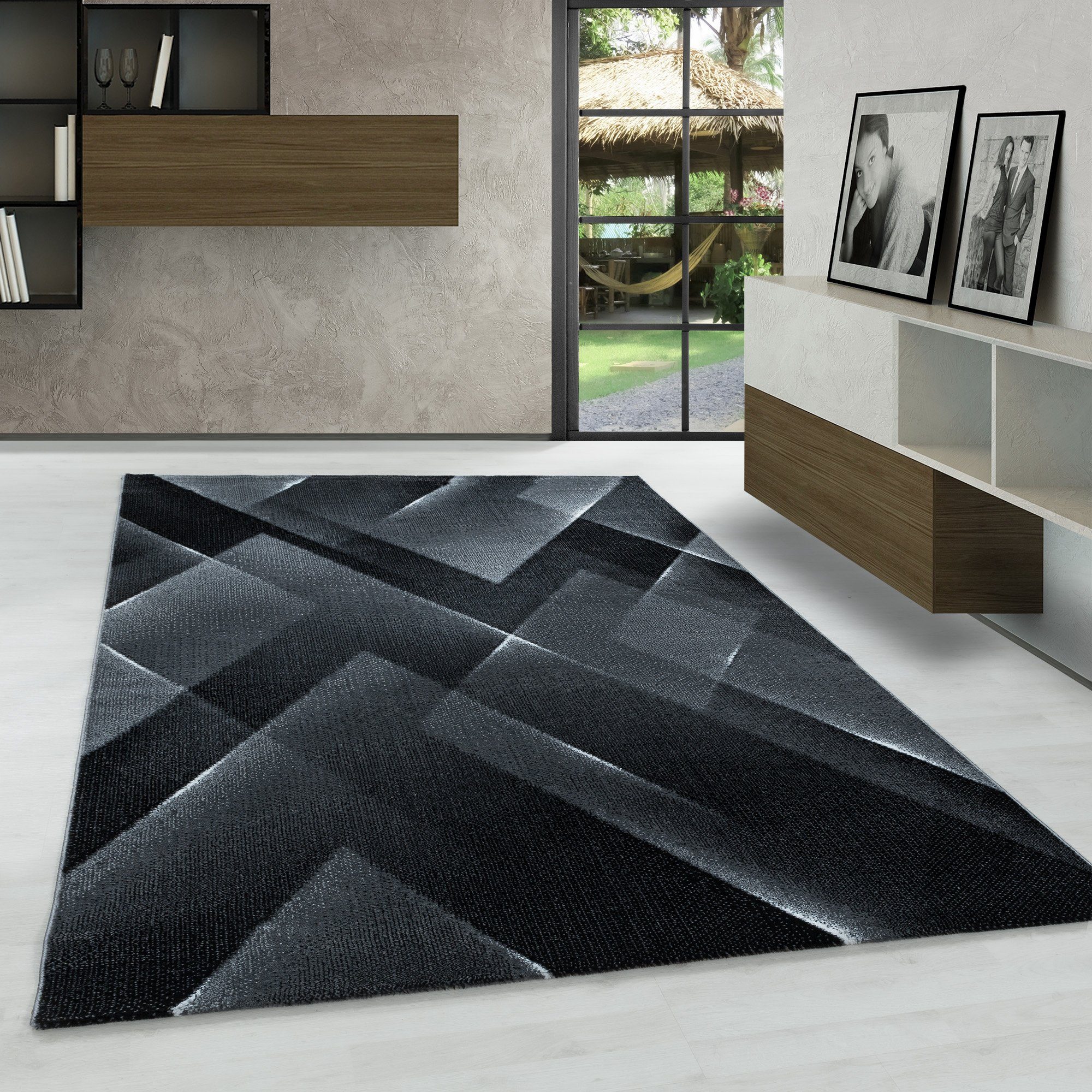 Design, Designteppich Schwarz mm, Design Carpetsale24, Teppich Abstrakt 9 Höhe: Teppich Wohnzimmer Läufer, Abstrakt Teppich Kurzflor
