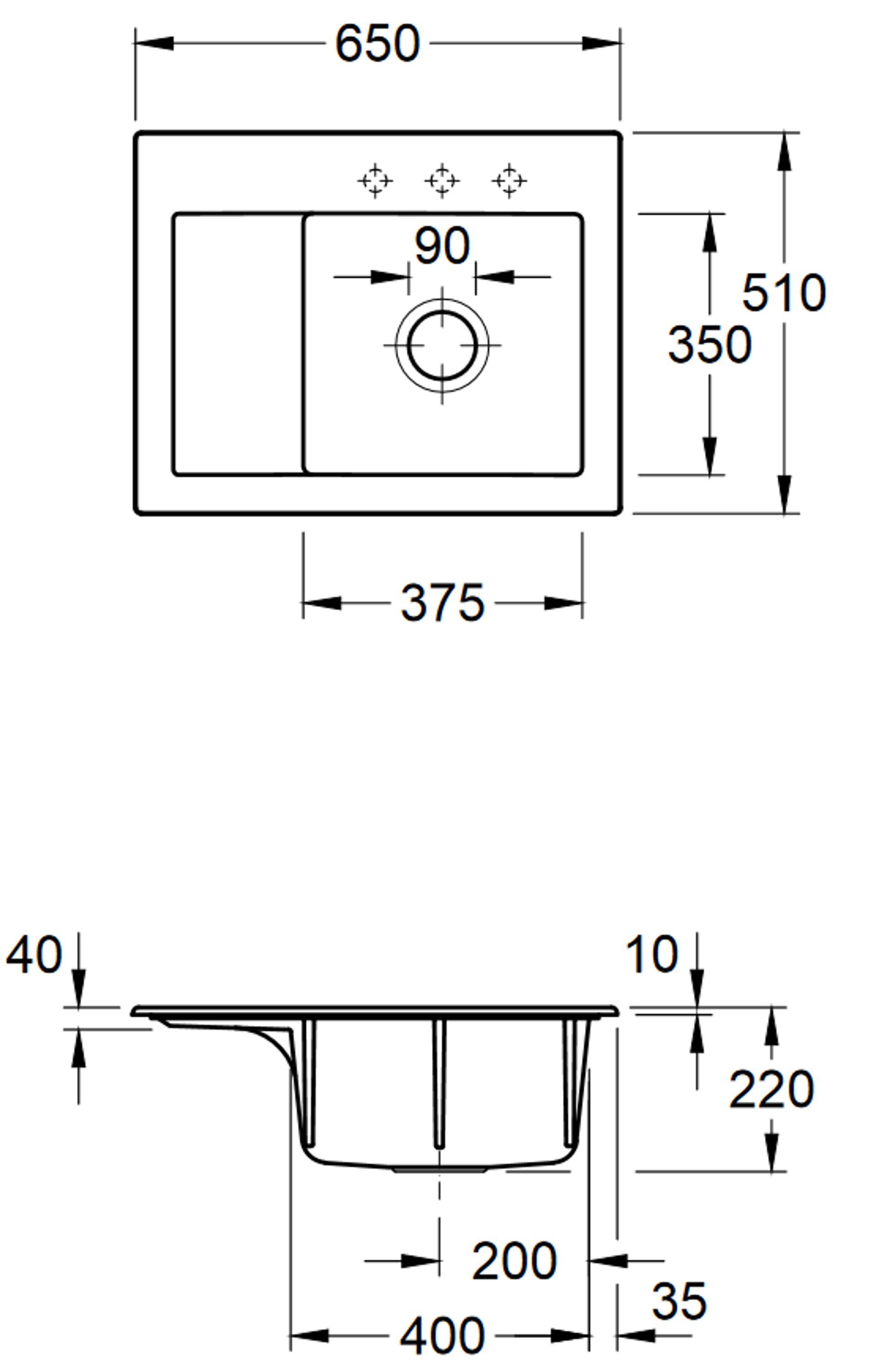 Becken 02 und Compact cm, Subway links Rechteckig, & Villeroy 65/22 SL, möglich rechts Serie, 3313 Boch Küchenspüle