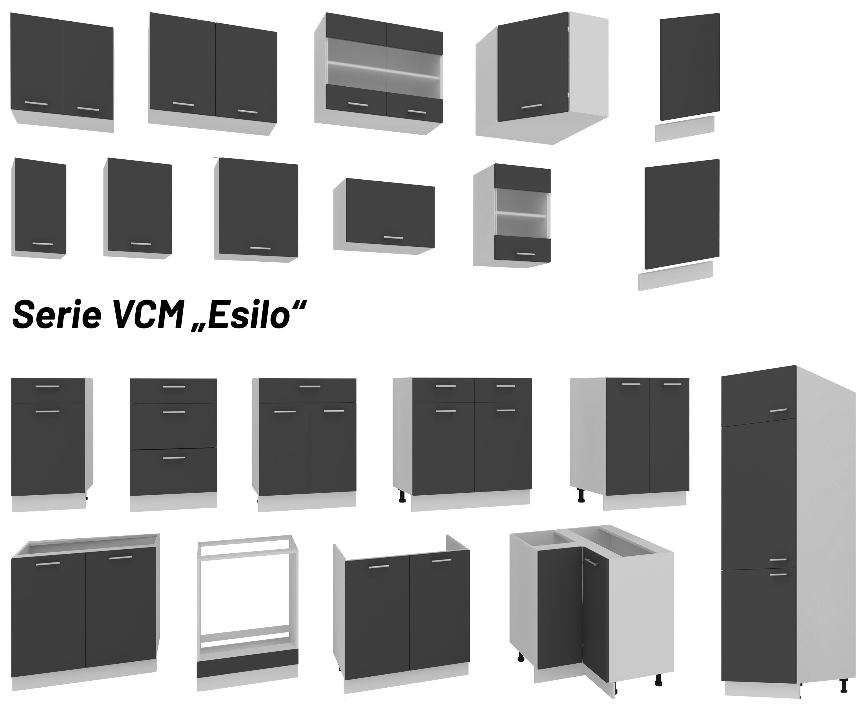 Anthrazit (1-St) Hängeschrank Weiß VCM / Hängeschrank 30 Küche Küchenschrank B. Esilo cm