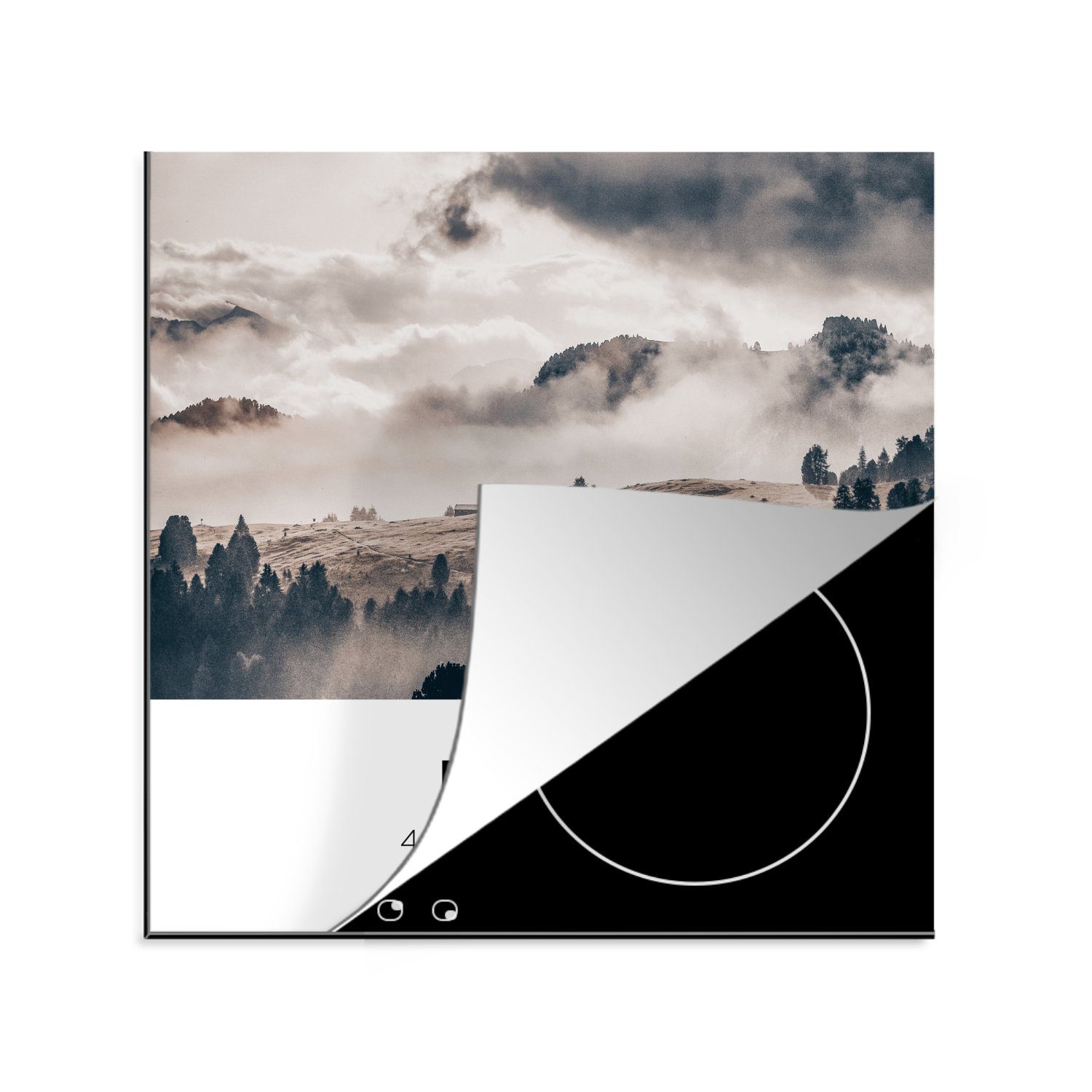 MuchoWow Herdblende-/Abdeckplatte Italien - Nebel - Landschaft, Vinyl, (1 tlg), 78x78 cm, Ceranfeldabdeckung, Arbeitsplatte für küche