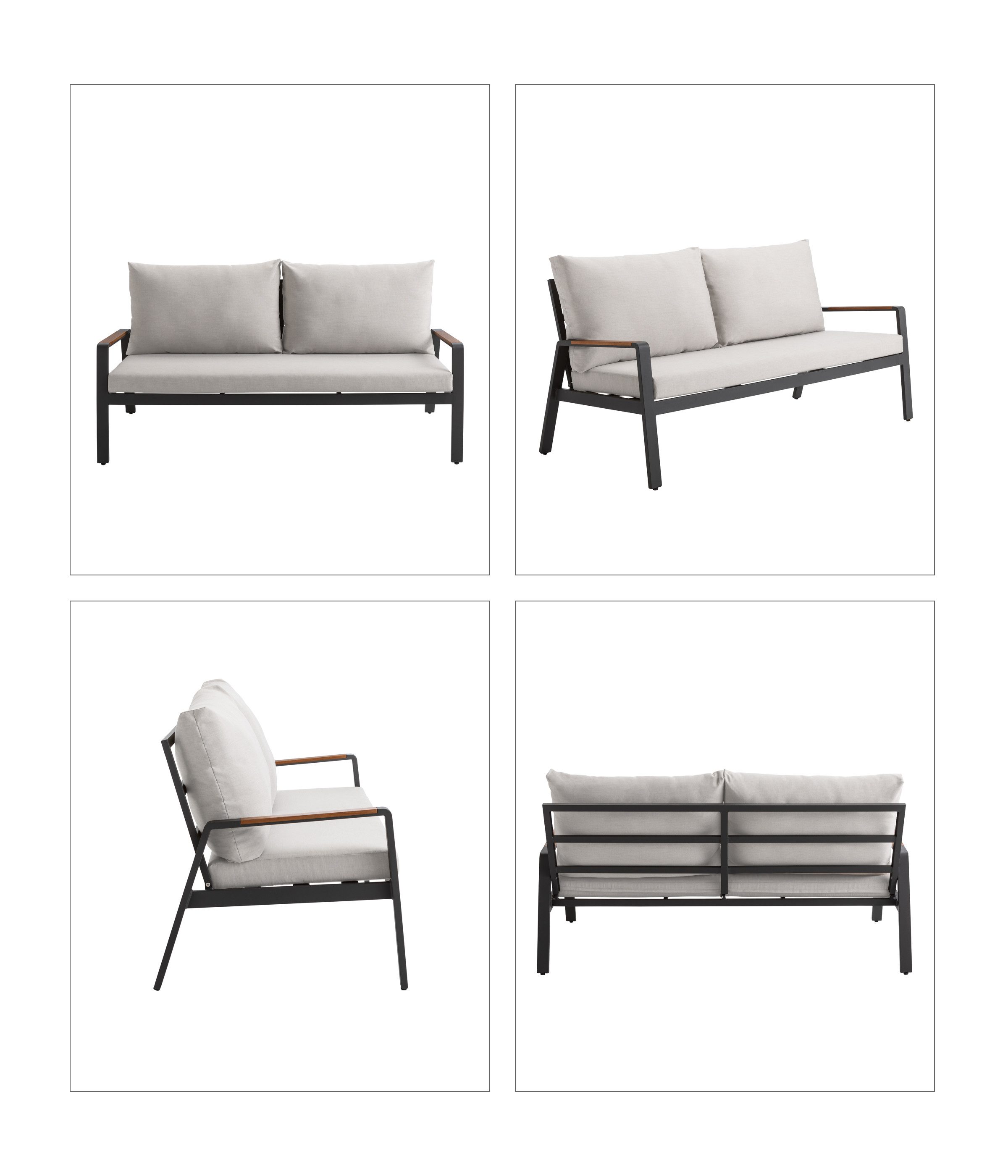 Dehner Garten-Essgruppe Milo, 4-teilig mit 1x Tisch / 1x Sofa / 2x Sessel, inkl. Polster, modernes und gemütliches Lounge-Set aus pulverbeschichtetem Aluminium