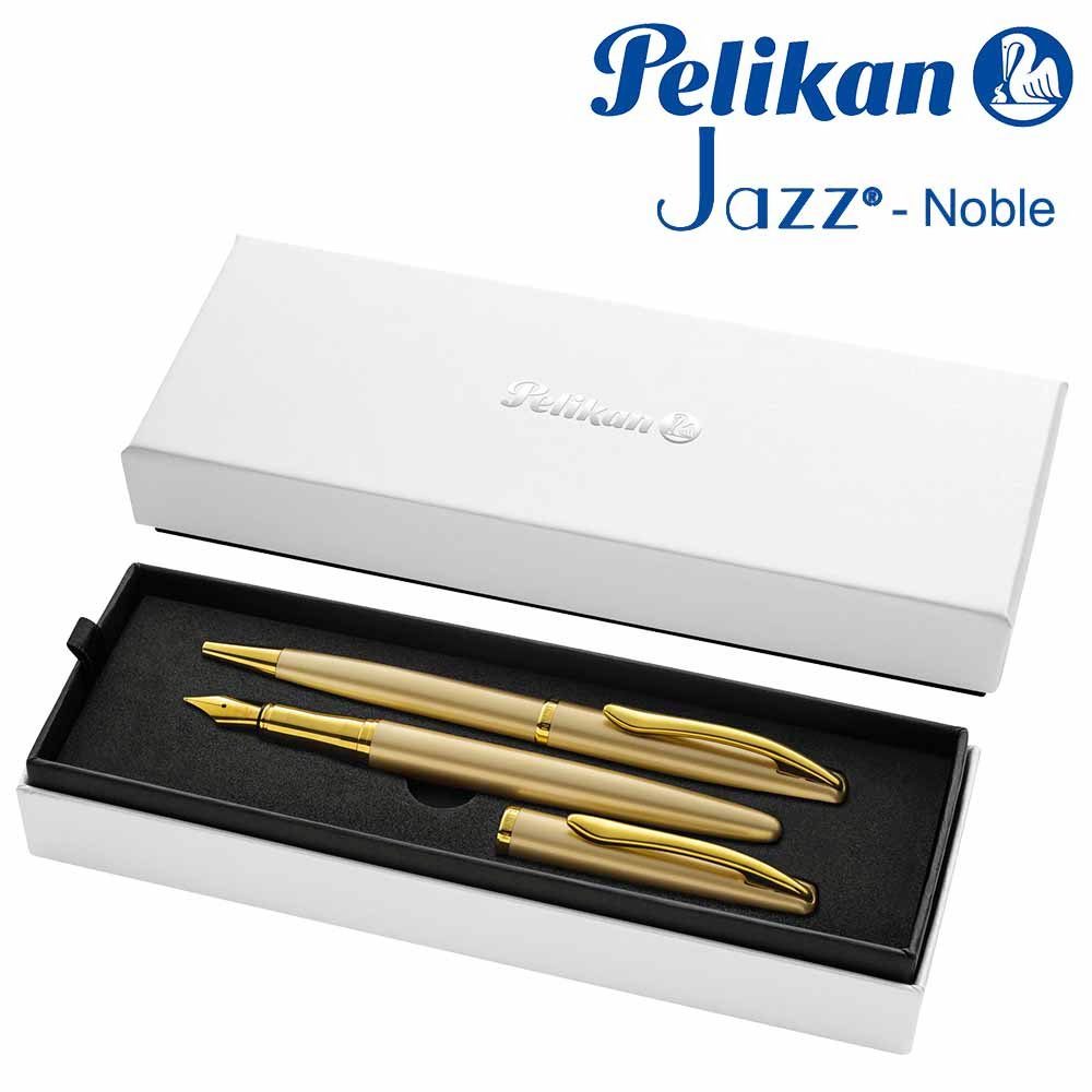 Pelikan Drehkugelschreiber Pelikan Jazz Noble Kugelschreiber Füller  Geschenke-Set Gold Gelb