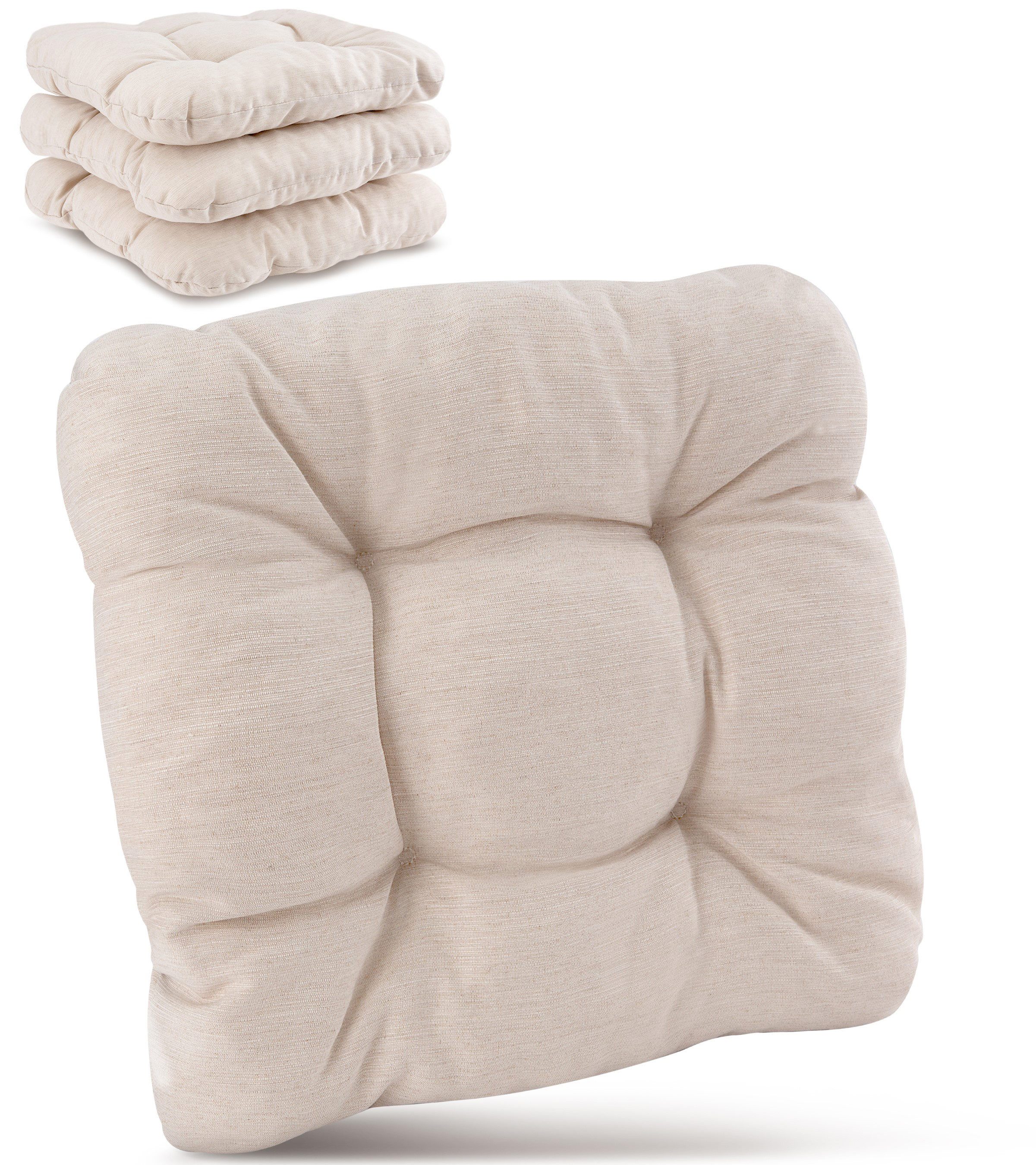 Beautissu Stuhlkissen 4er Set Premium Stuhlkissen Natur HighLux SK, 40x40x8cm, Indoor & Outdoor – Polster für Balkonstühle Gartenstuhl Sitzpolster