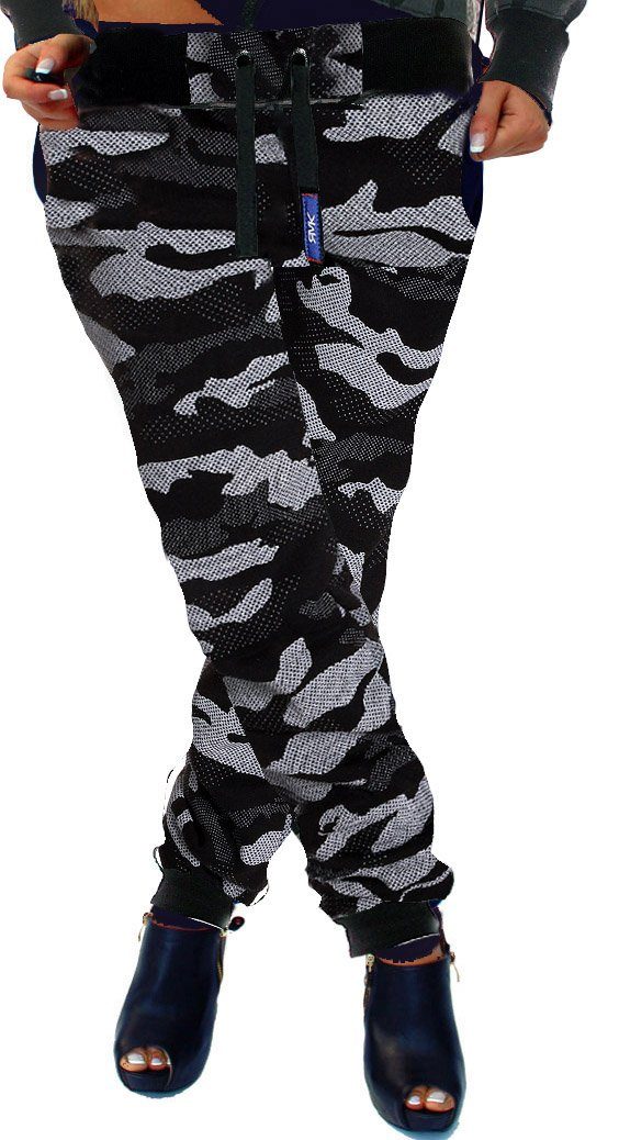 RMK Jogginghose Damen Trainingshose Fitnesshose Sporthose Camouflage Sweatpants elastischer Bund Camouflage-Schwarz