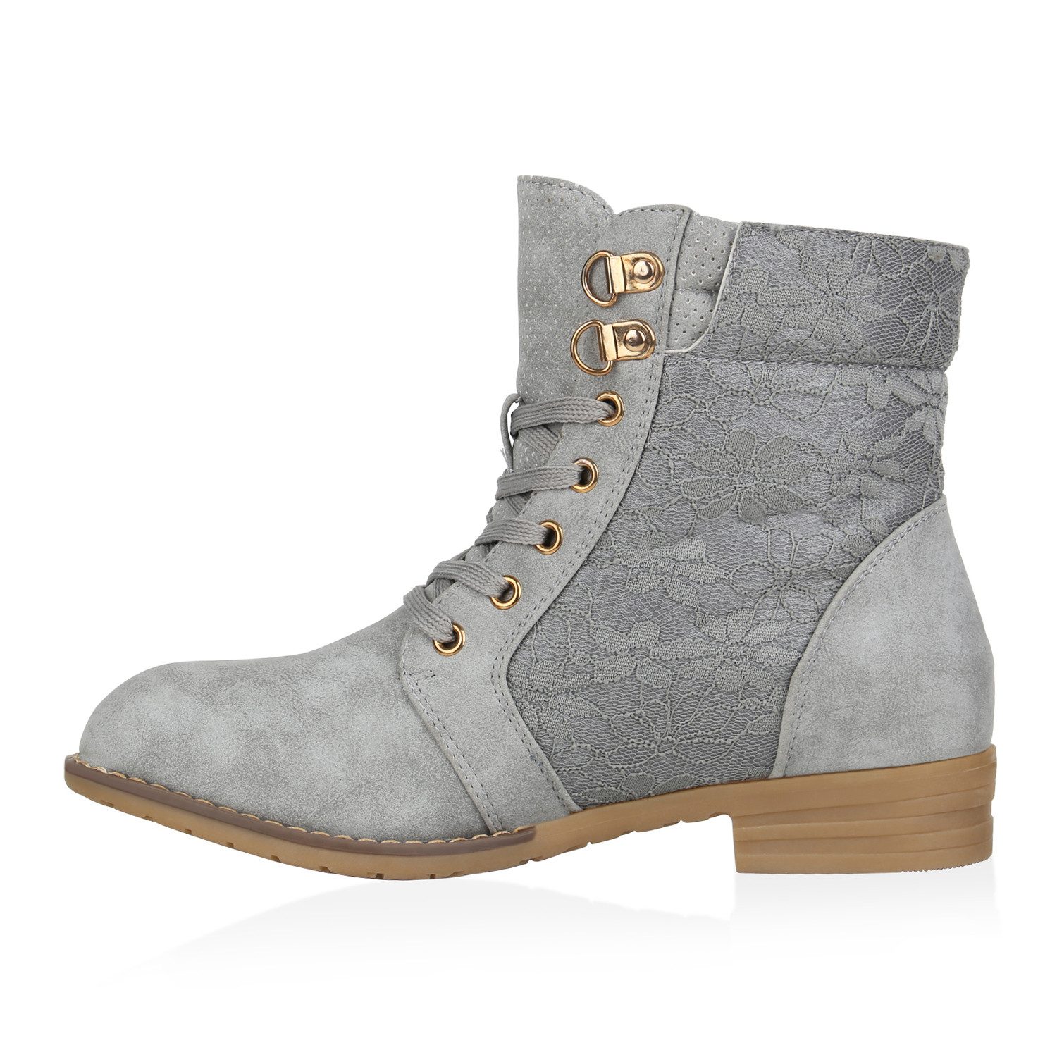 VAN HILL 815442 Schnürstiefelette Damen Schnürstiefeletten Spitze Stiefeletten Zipper Worker Boot